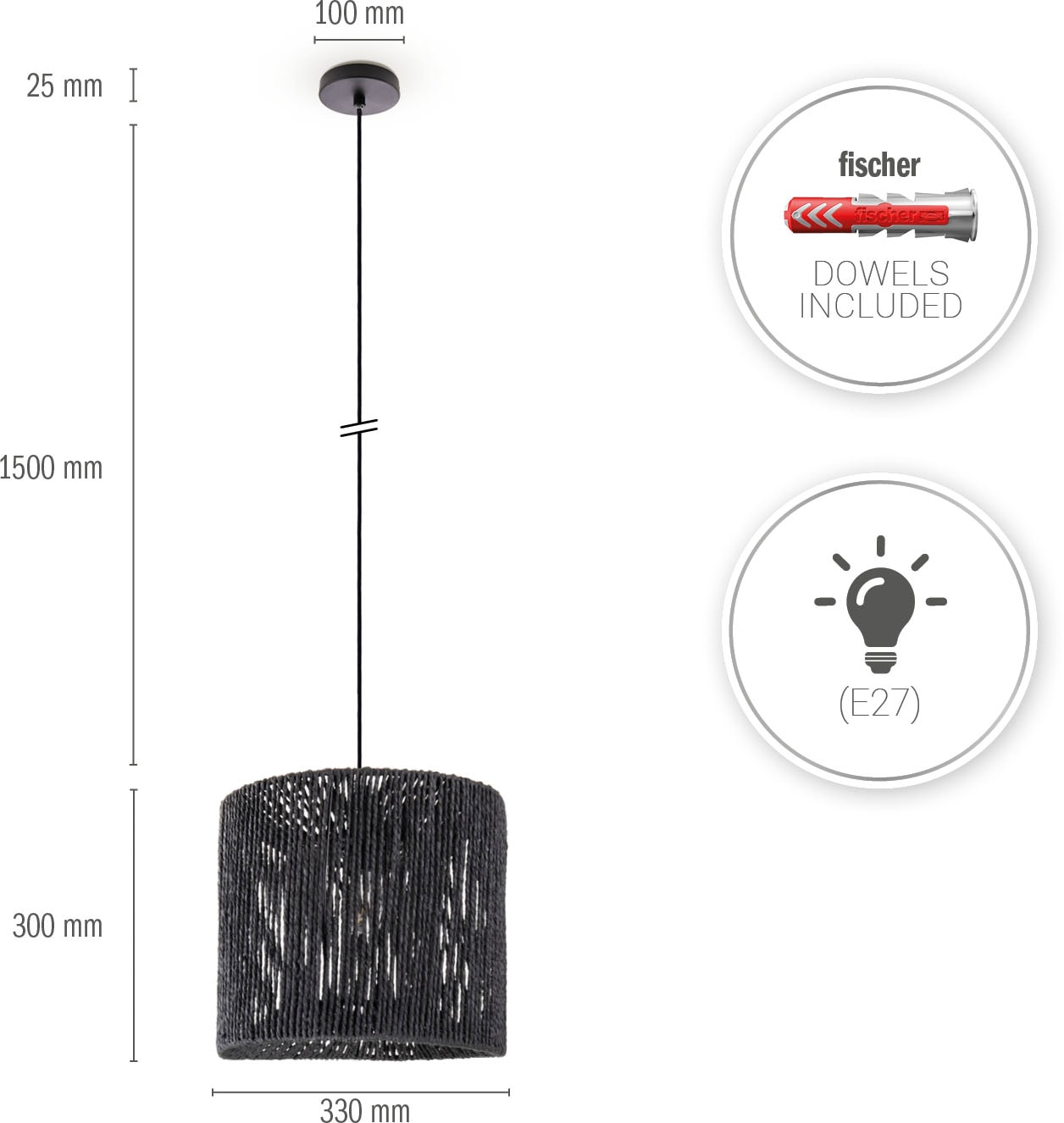 Paco Home Pendelleuchte »Hugo Ramira«, Leuchtmittel E27 | ohne Leuchtmittel, Wohnzimmer Esszimmer Rattan Optik Boho Schirm Papier E27 Modern