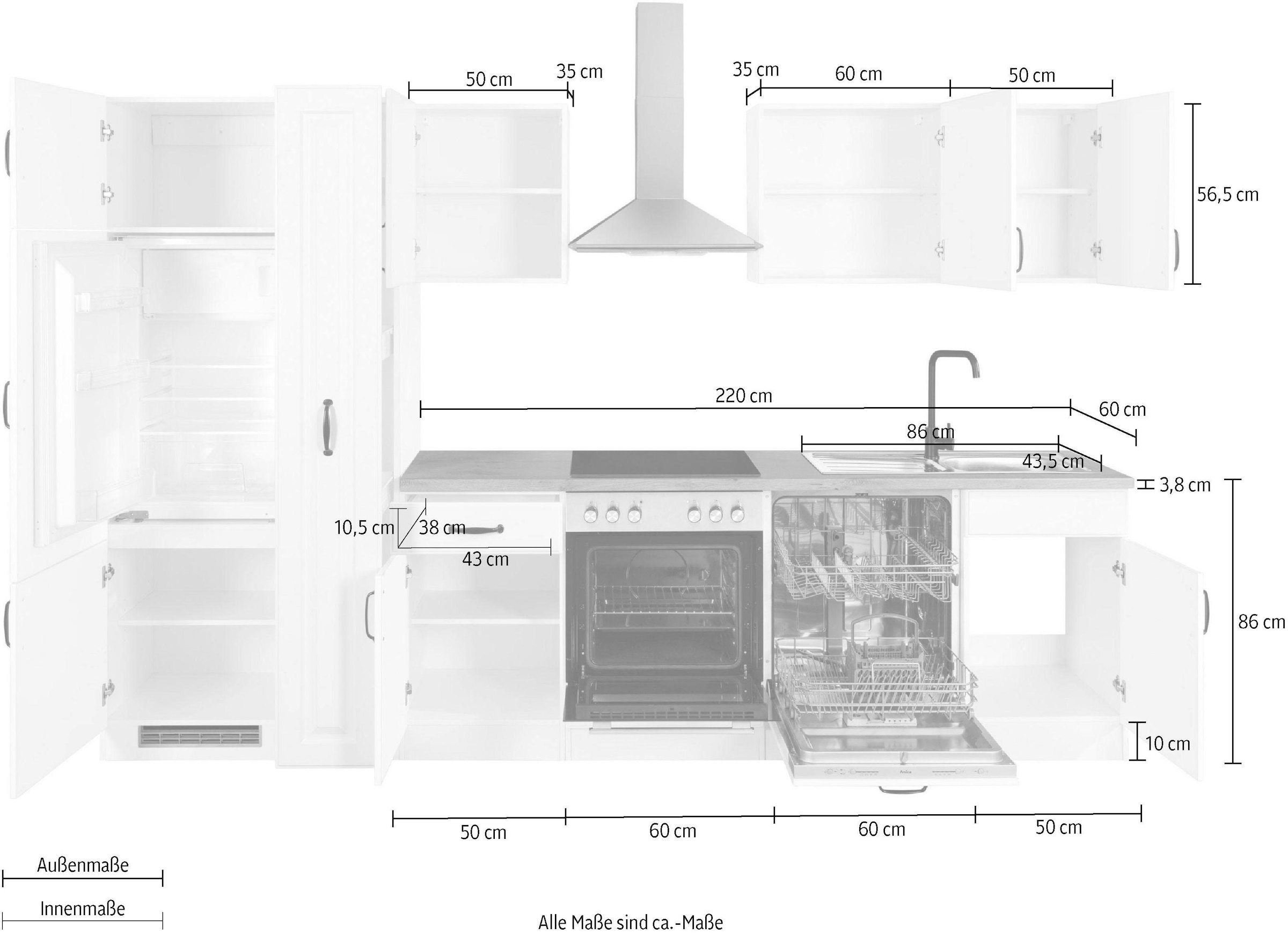 wiho Küchen Küchenzeile »Erla«, ohne E-Geräte, Breite 220 cm