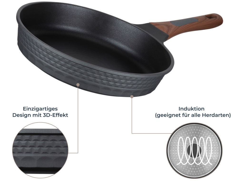 RESTO Kitchenware Bratpfanne »Capella, Pfanne antihaftbeschichtet und spülmaschinenfest«, Aluminiumguss, (1 tlg.), Schmorpfanne mit einzigartigem 3D-Design