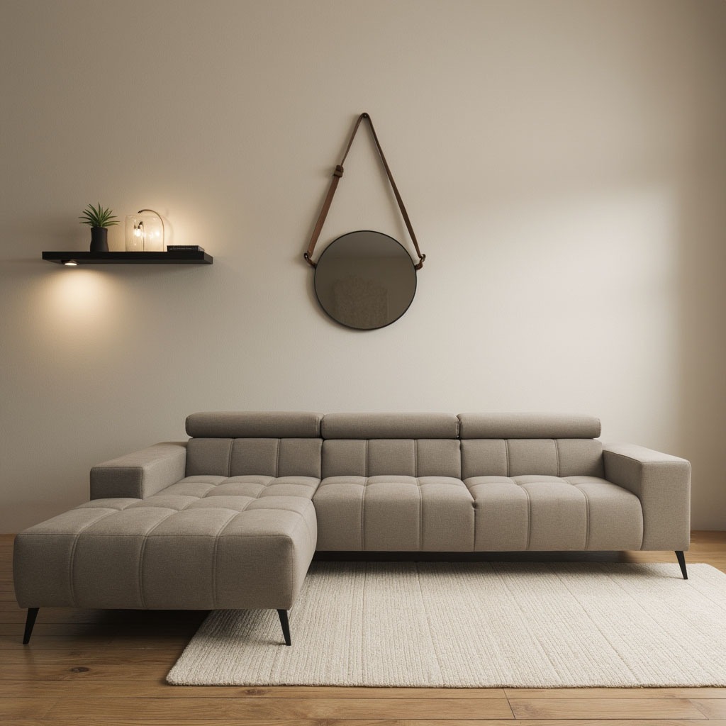 DOMO collection Ecksofa »Trento L-Form, mit Kufenfuß oder Einzelfuß«, wahlweise mit Kopfteilverstellung, Recamiere links/rechts bestellbar