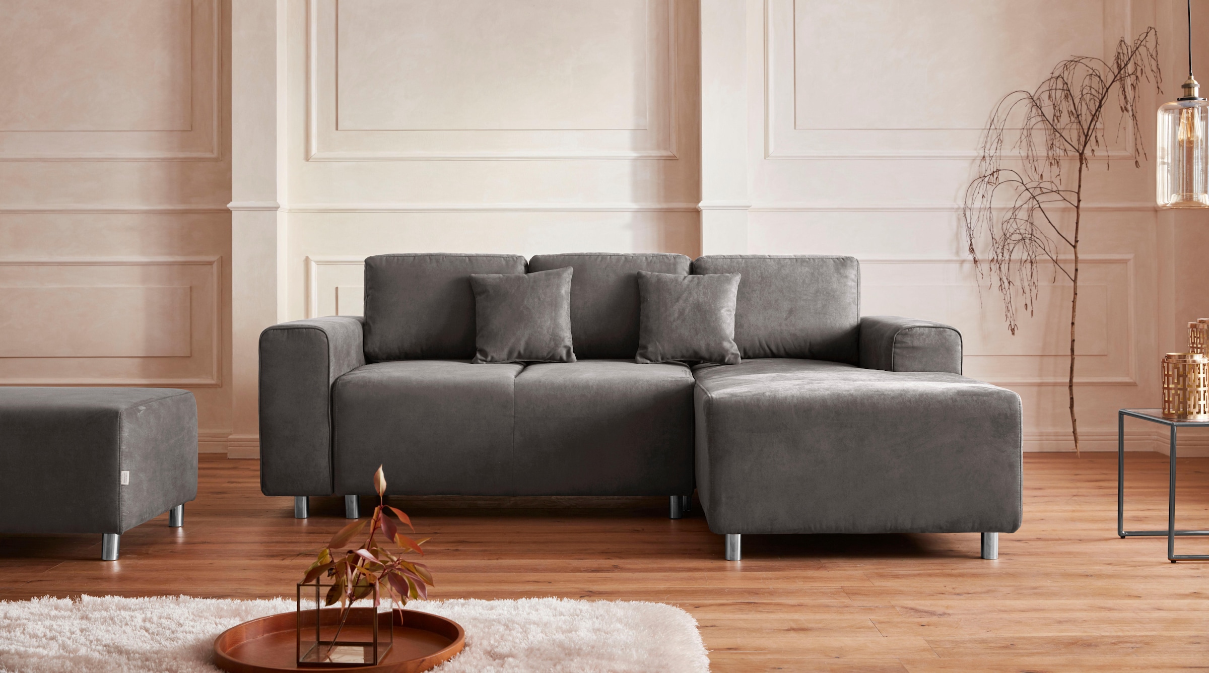 Guido Maria Kretschmer Home&Living Ecksofa »Györ«, L-Form, wahlweise mit Bettfunktion und Bettkasten incl. 2 Zierkissen