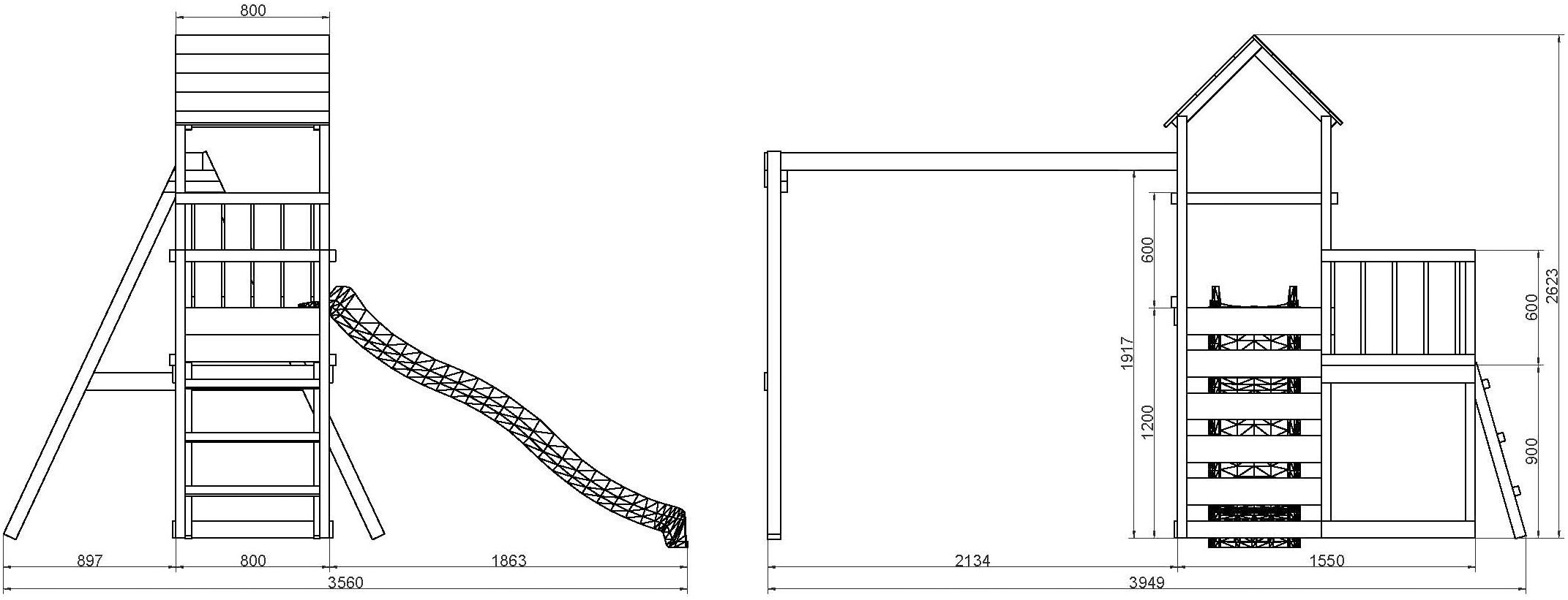 FUNGOO Spielturm »MaxPlay 3.2« mit Rutsche, Doppeldecker, Doppelschaukel und Kletterwand