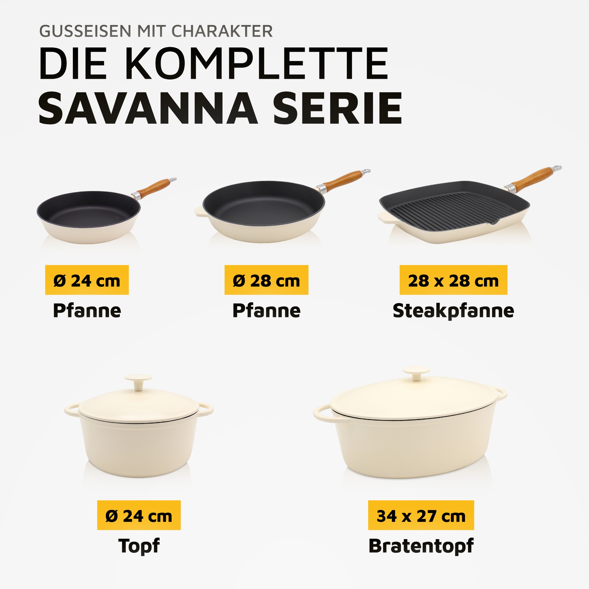 Krüger Fleischtopf »Eisenguss Fleischtopf mit Deckel SAVANNA, 24 cm« 1 Stk. tlg. Gusseisen