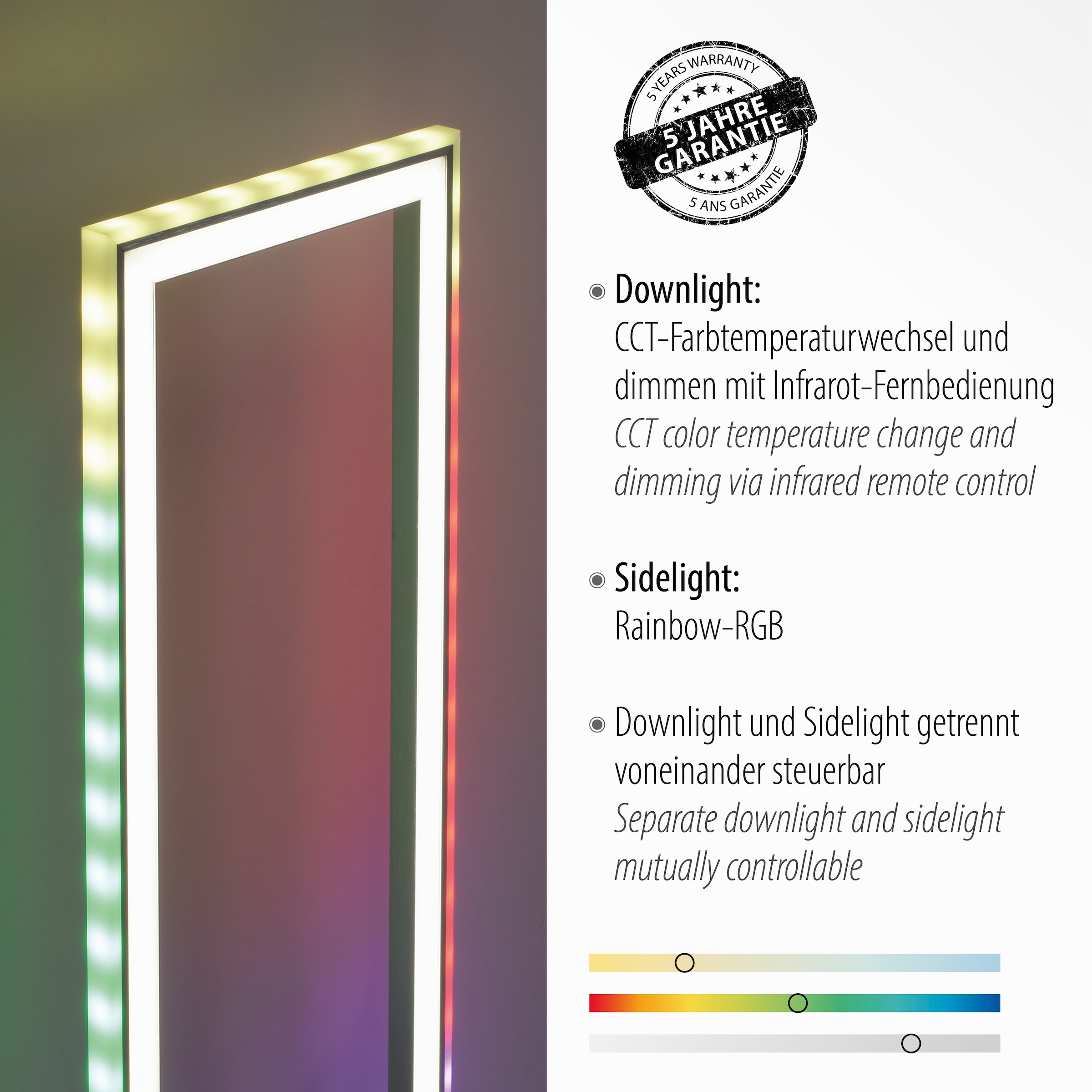 über online inkl.,Schalter Stehlampe - flammig-flammig, Infrarot »FELIX60«, kaufen JUST Fernbedienung, 2 RGB-Rainbow, LIGHT CCT LED,