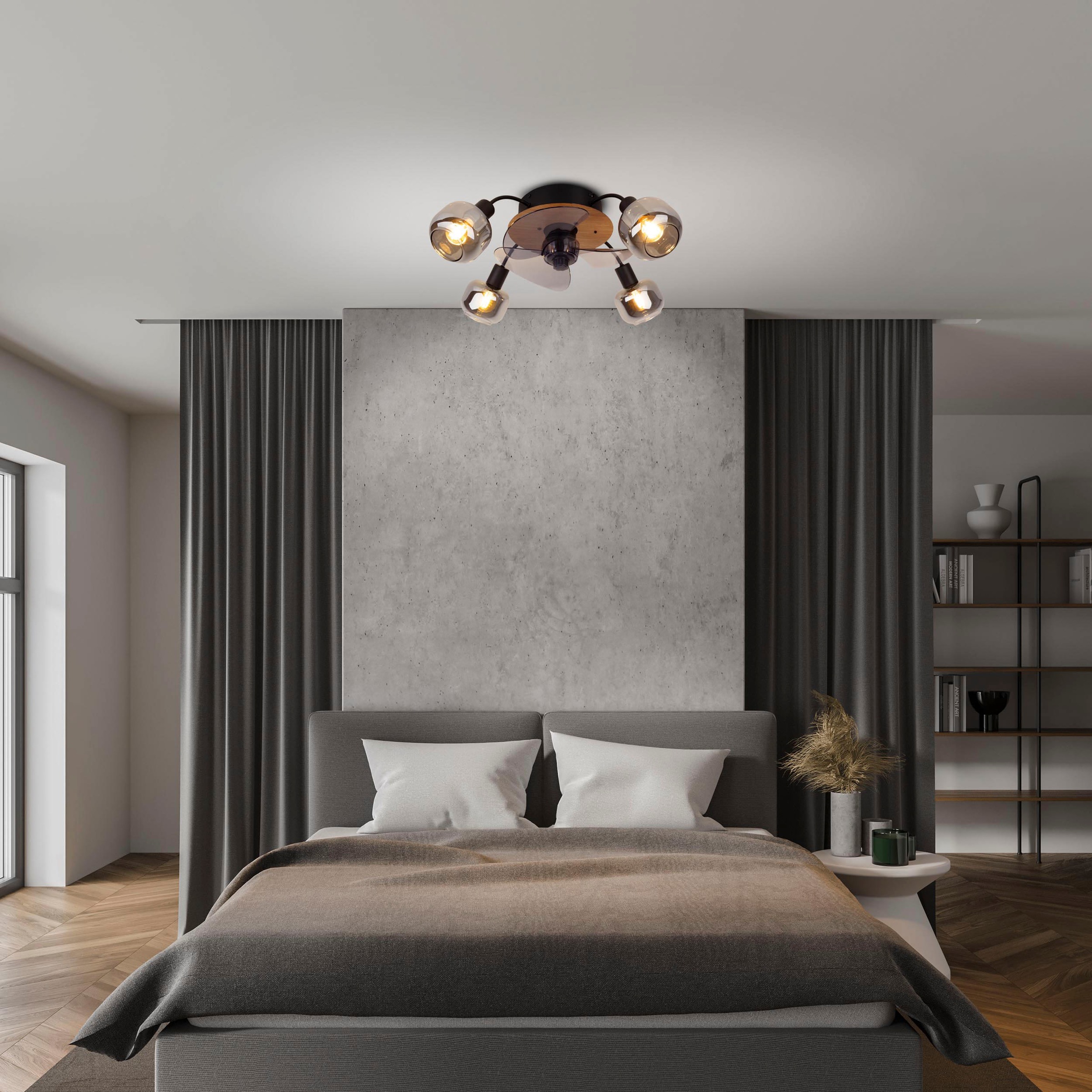 näve Deckenleuchte »Fumoso Deckenventilator«, 4 flammig, Leuchtmittel E14 | ohne Leuchtmittel, Deckenlampe, Ventilator, Fernbedienung, 4flg., E14 exkl., Glasschirme