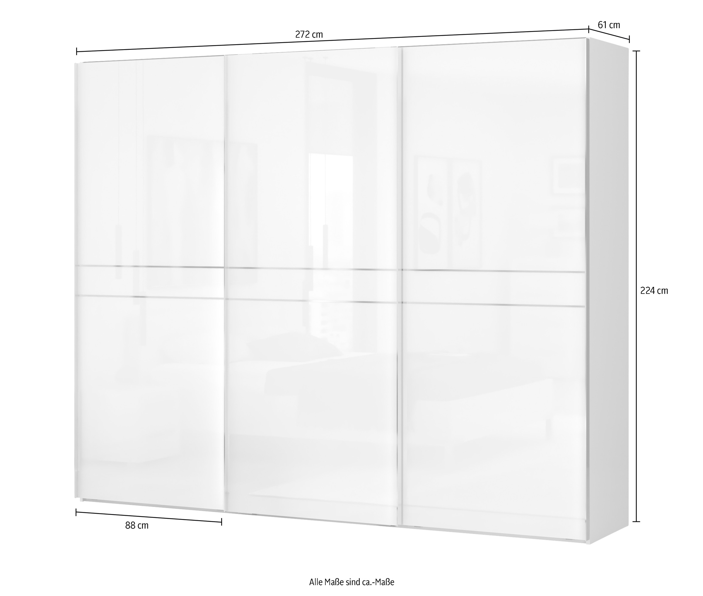 Places of Style Schwebetürenschrank »Piano, FSC-zertifiziert, mit Einlegeböden und Kleiderstangen«, (in 3 Breiten, 224cm hoch), UV lackiert, hochglänzend, mit Soft-Close Funktion, in beige oder weiß