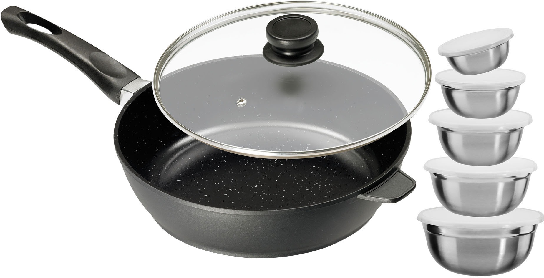 KING Bratpfanne Aluminiumguss Set, 1 Pfanne mit Glasdeckel, 5 Schüsseln ink günstig online kaufen