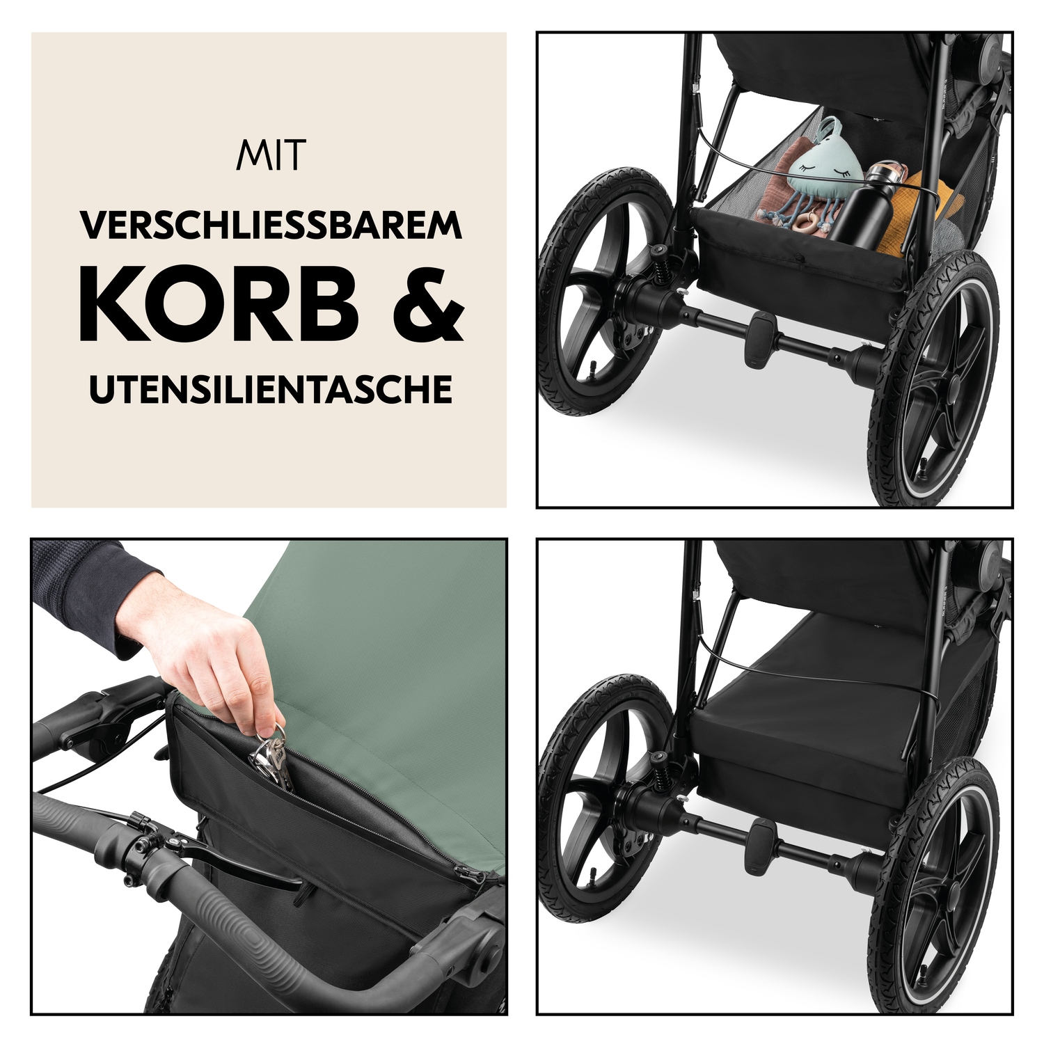 Hauck Dreirad-Kinderwagen »Runner 3, Jungle Green«, 22 kg, mit XXL-Lufträdern u. Handbremse; bis 22 kg belastbar