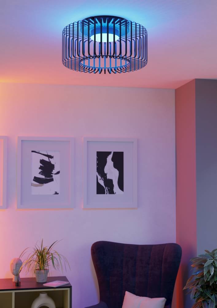 EGLO Deckenleuchte »GINESTRONE-Z Deckenlampe schwarz, ZigBee 3.0, Timer, Disco-Modus«, 1 flammig, Leuchtmittel LED-Modul | LED fest integriert, App / Sprachsteuerung Alexa, ‎22 x 45 x 45 cm, exkl. Fernbedienung