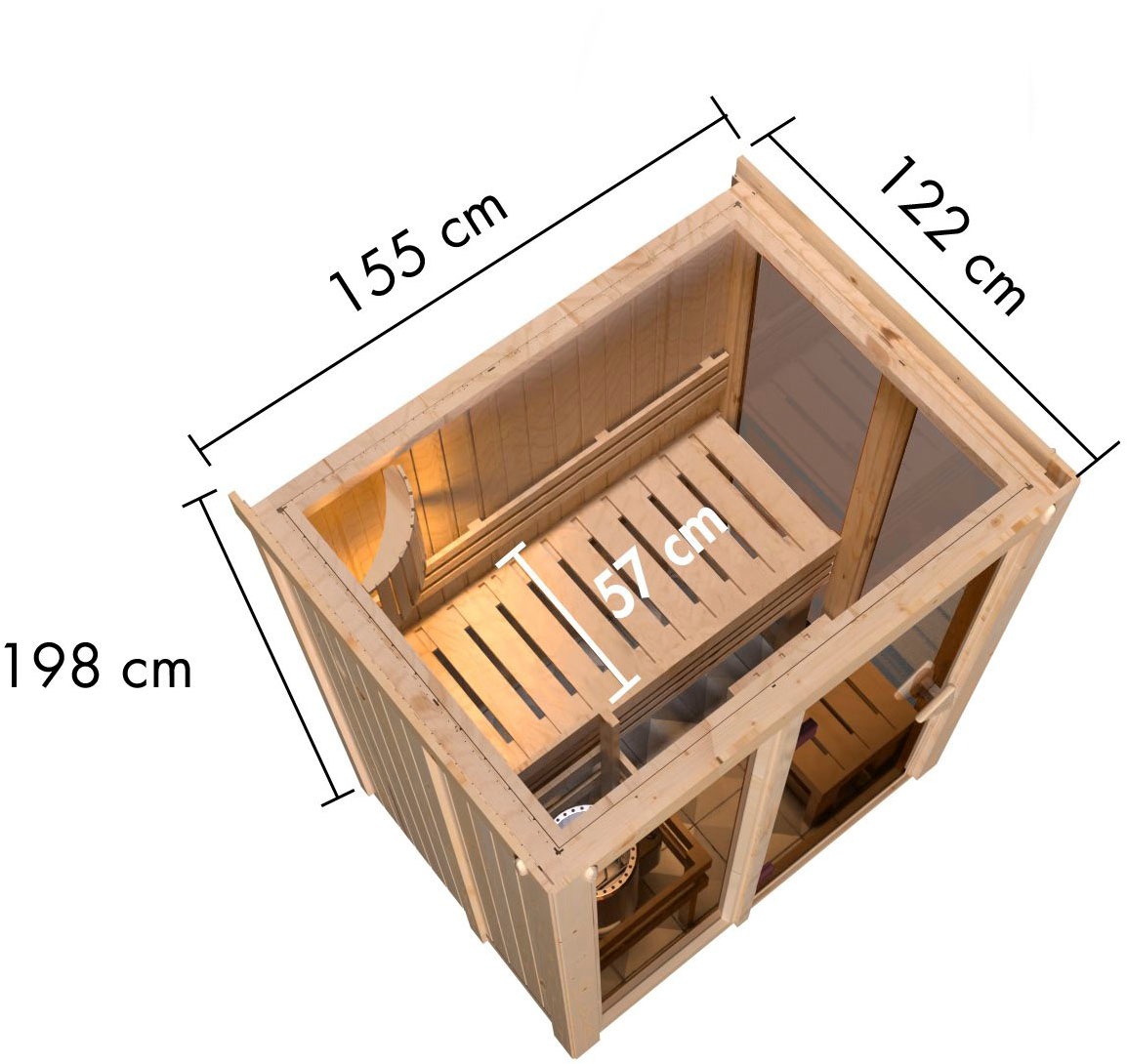 Karibu Sauna »Ivana 1« Ganzglasfront, 3,6 kW Ofen mit intgr. Steuerung