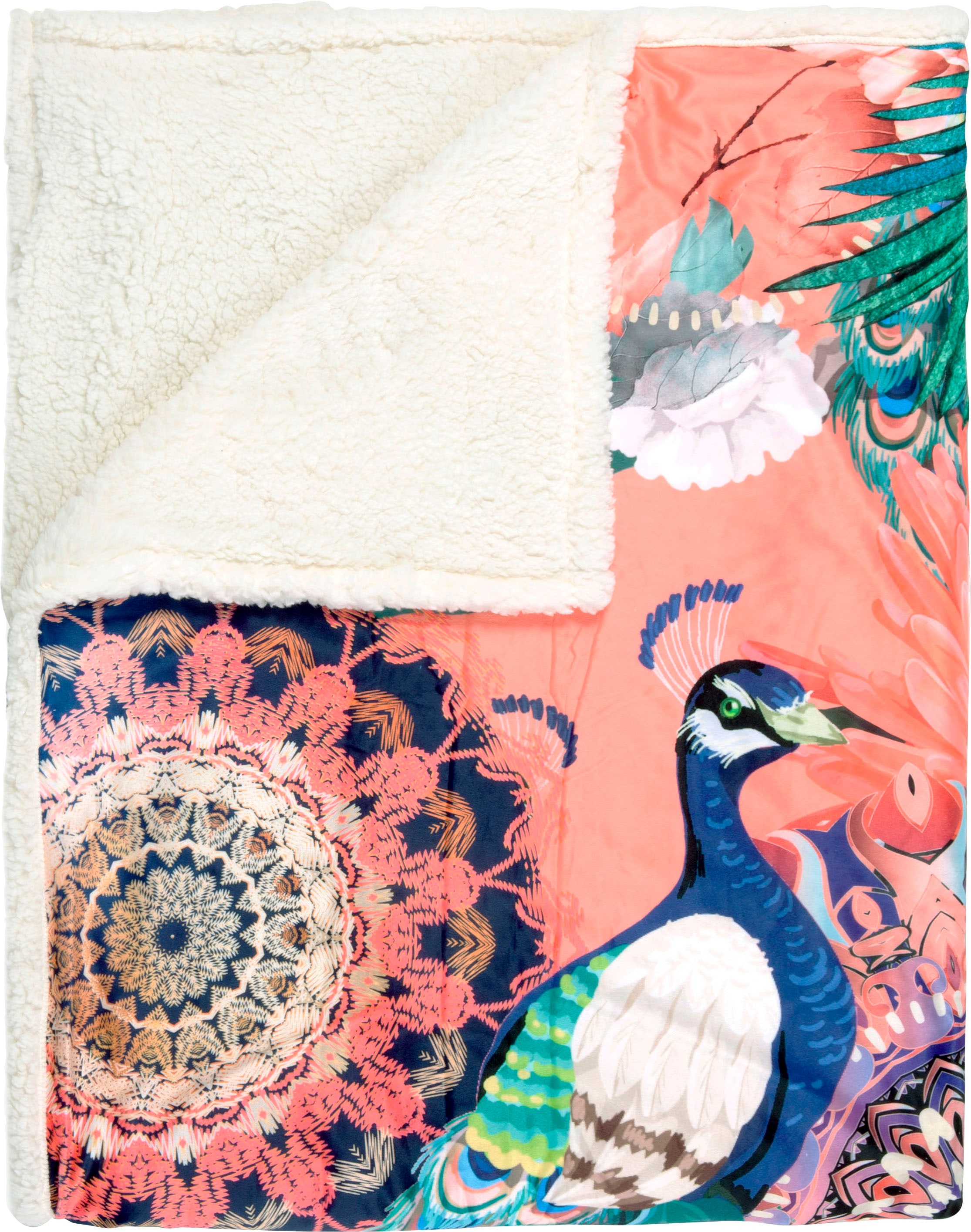 hip Plaid »Ximena«, Sehr Weich, Kuscheldecke, 130x160 cm, Wendeoptik, Mandala, Bunt Pfau