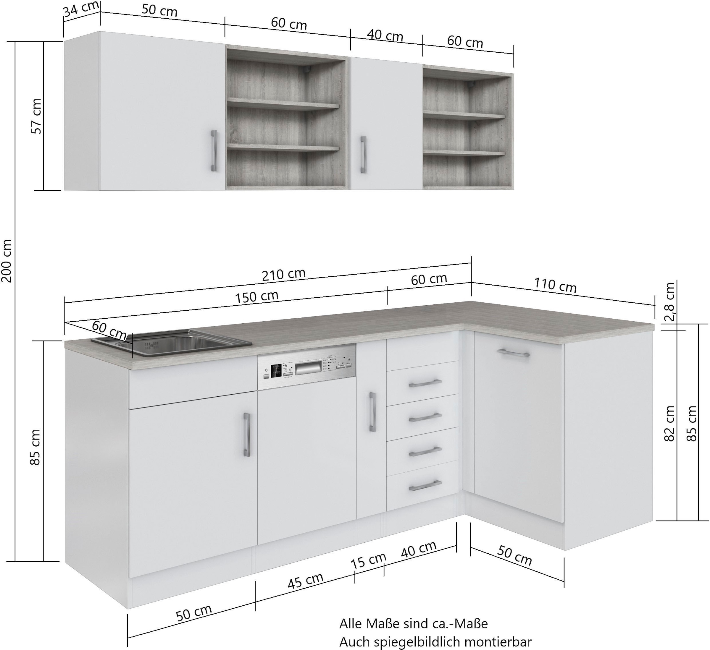 HELD MÖBEL Küche »Mali«, Stellbreite 210/110 cm, mit E-Geräten
