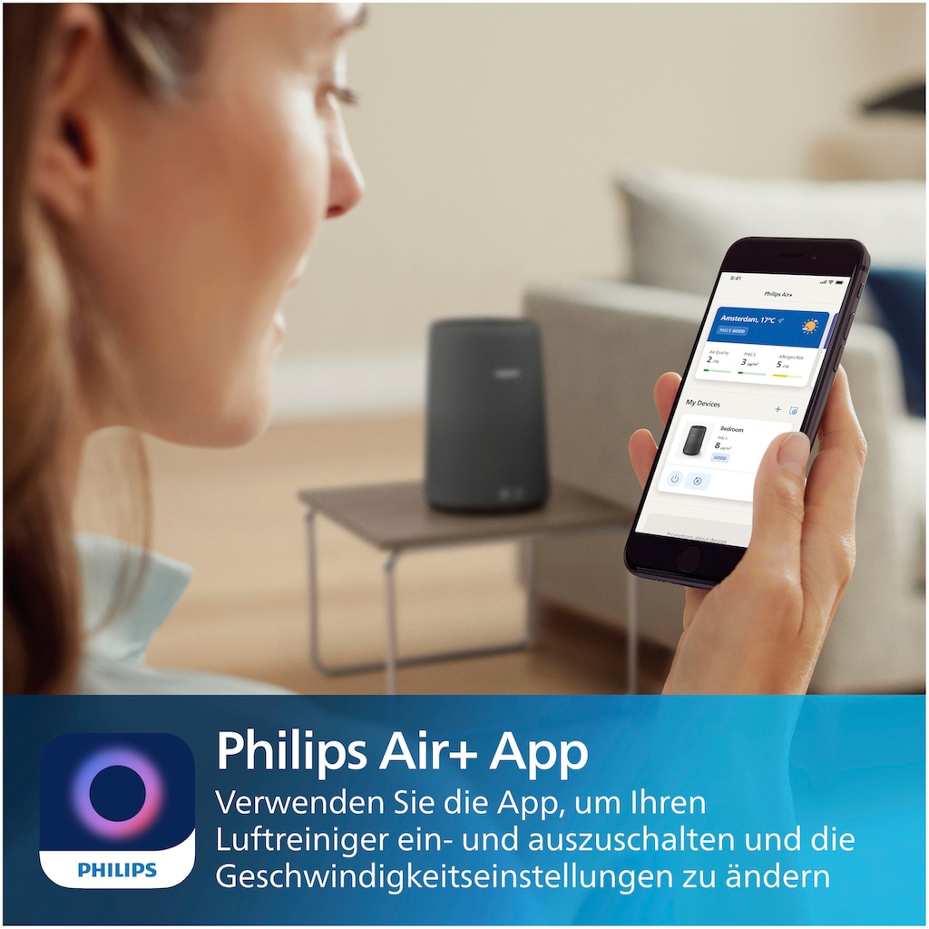 Philips Luftreiniger »AC0850/11 800 Series«, für 49 m² Räume, Vor- HEPA- und Aktivkohlefilter, mit App-Anbindung