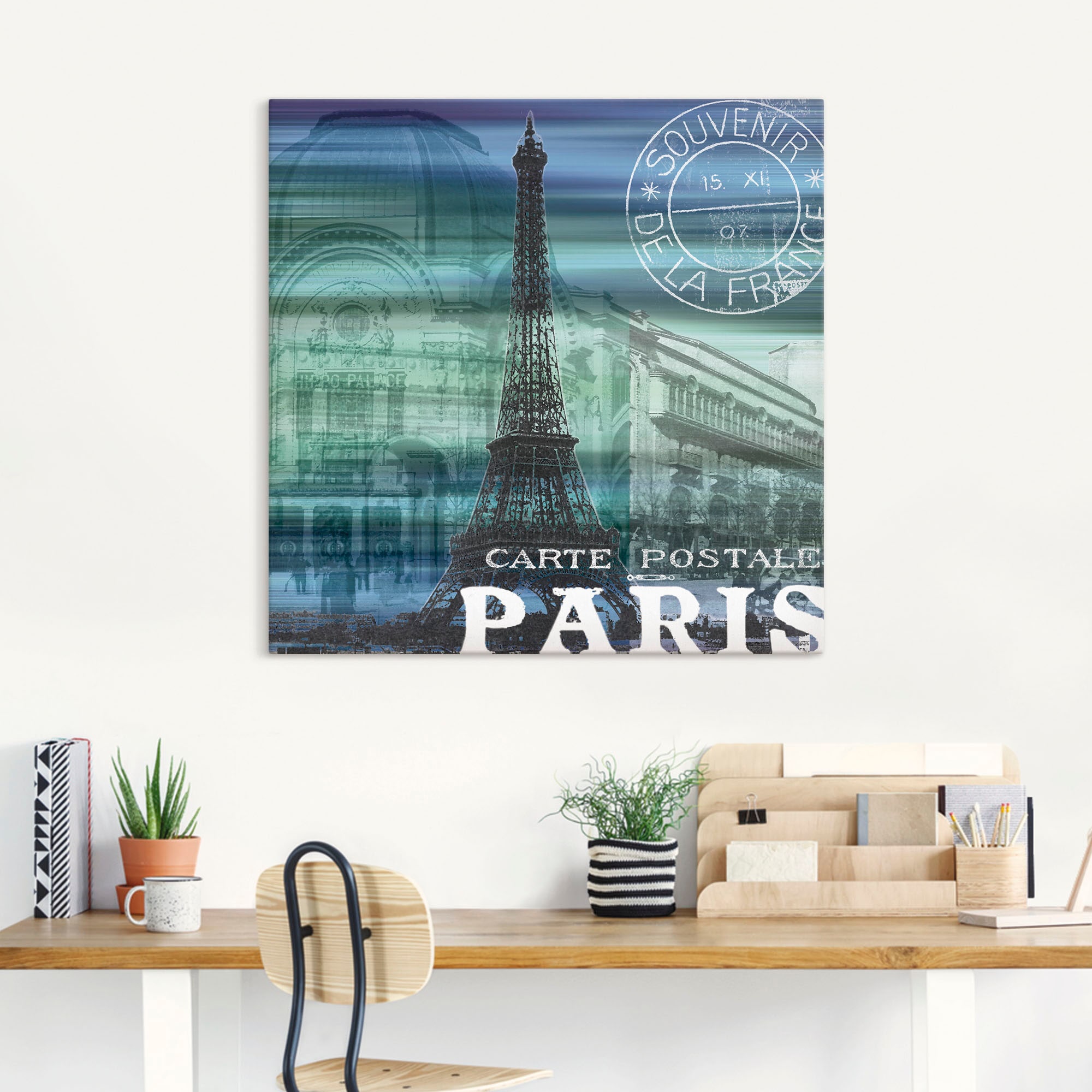 Artland Leinwandbild »Paris Collage - blau«, Gebäude, (1 St.), auf Keilrahm günstig online kaufen