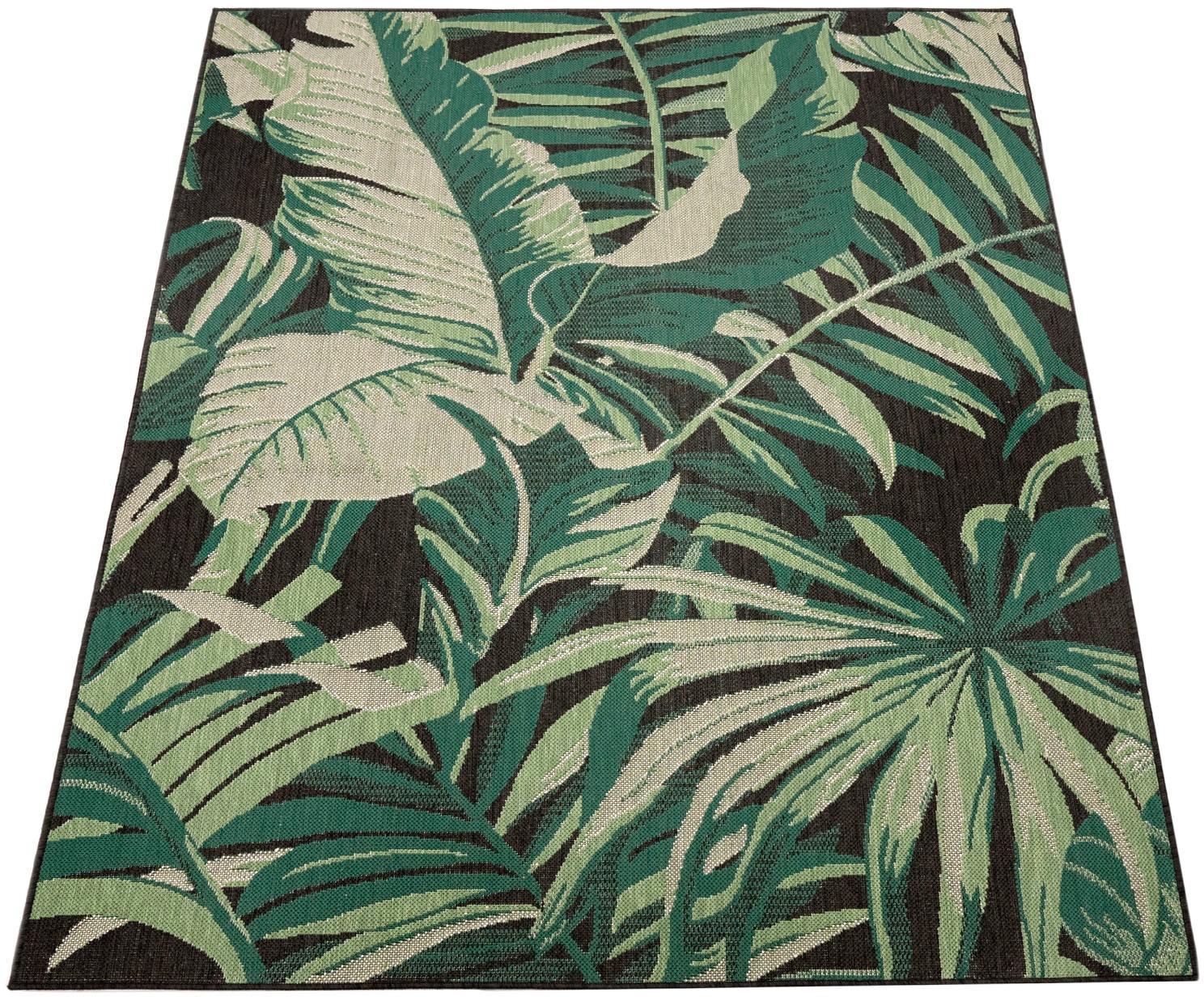 Paco Home Teppich »Ostende 551«, rechteckig, 4 mm Höhe, Flachgewebe, Motiv Palmenblätter, In- und Outdoor geeignet