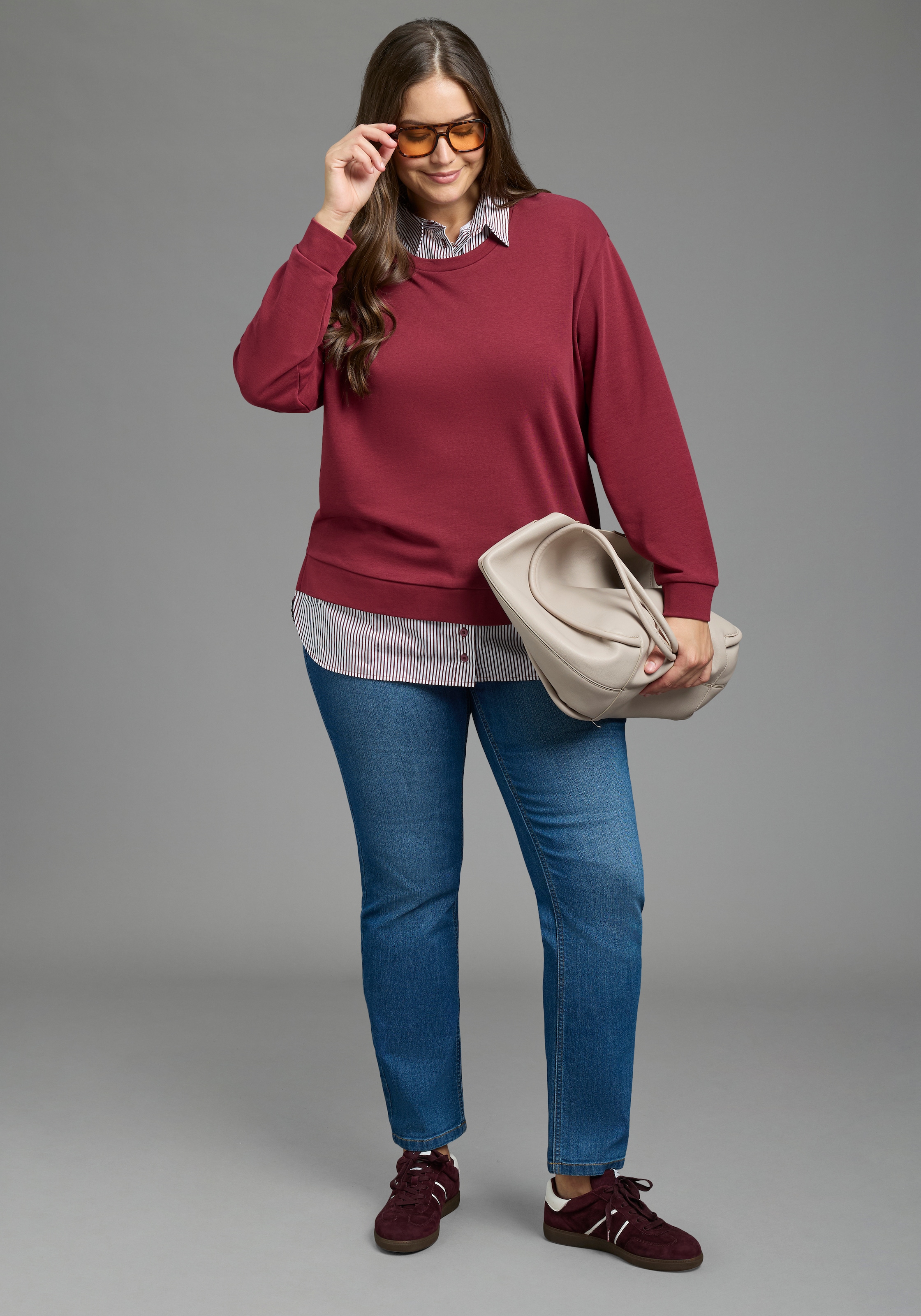 Laura Scott CURVE Sweater »Große Größen«, mit elegantem Bluseneinsatz
