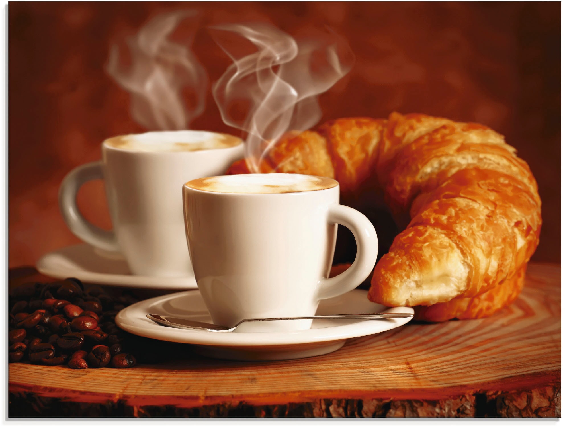 Artland Glasbild »Dampfender Cappuccino und Croissant«, Getränke, (1 St.), günstig online kaufen