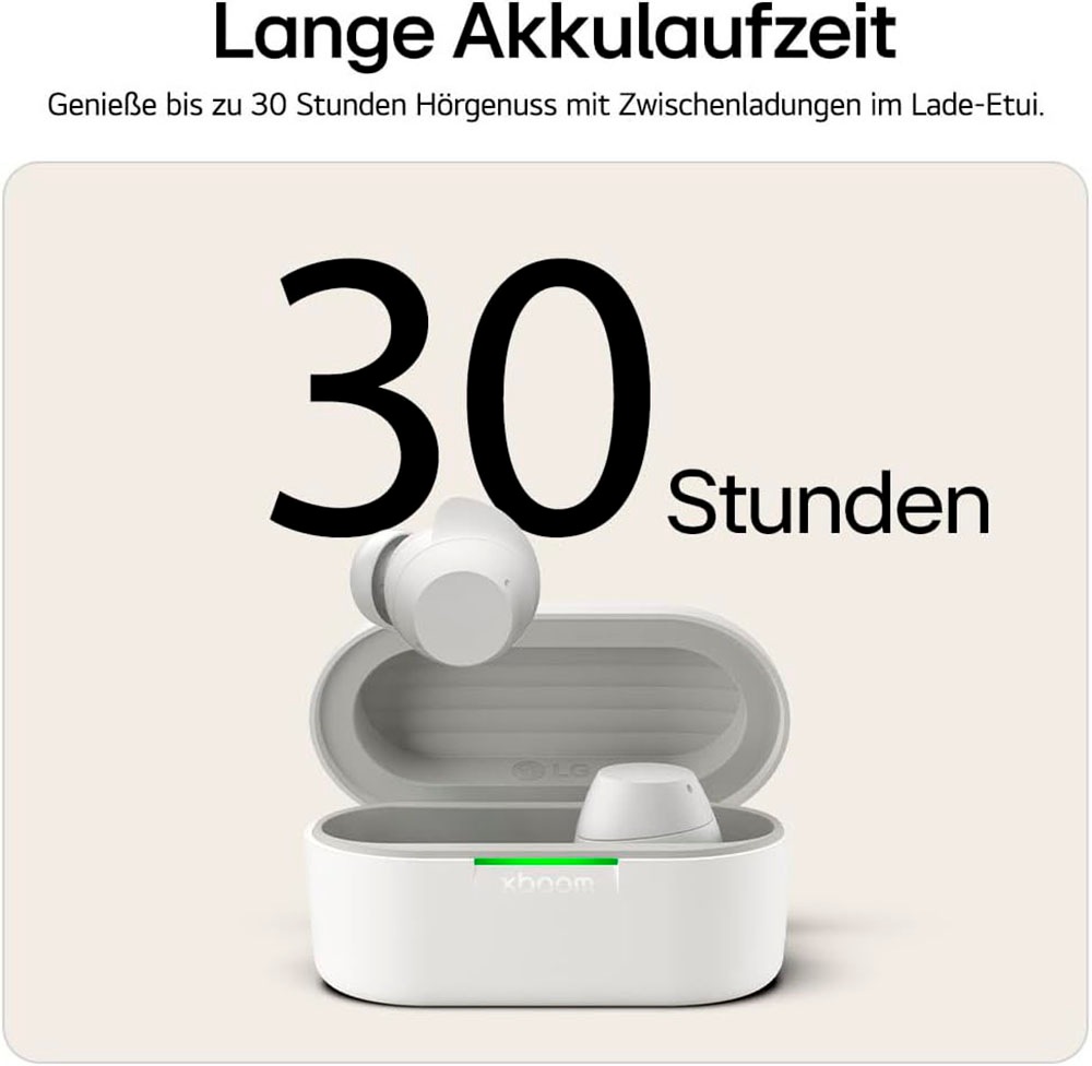 LG Bluetooth-Kopfhörer »xboom Buds Lite«, Bluetooth, Active Noise Cancelling (ANC)-Freisprechfunktion-LED Ladestandsanzeige-Multi-Point-Verbindung-Rauschunterdrückung-Sprachsteuerung-kompatibel mit Siri