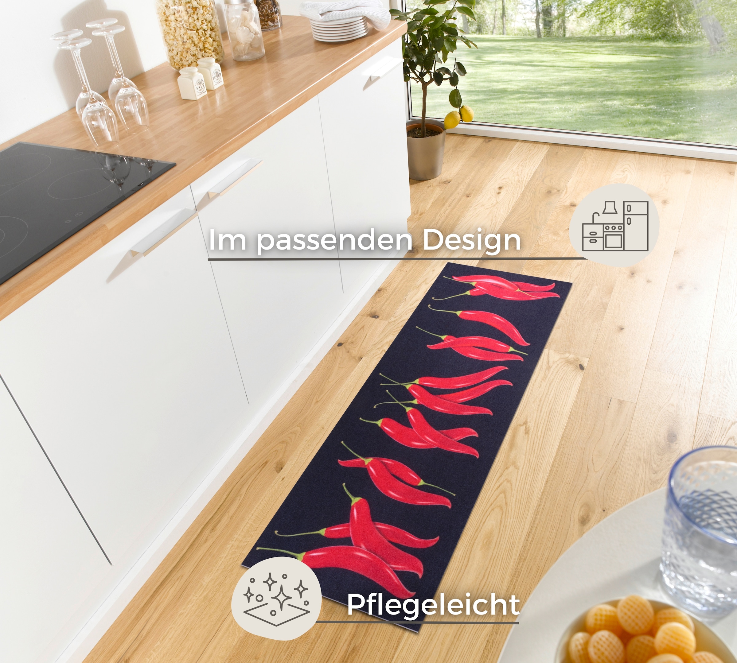 HANSE Home Küchenläufer »Chili Dance«, rechteckig, 3 mm Höhe, Läufer, Rutschfest, Küchenteppich, Küche, Teppich, Pflegeleicht