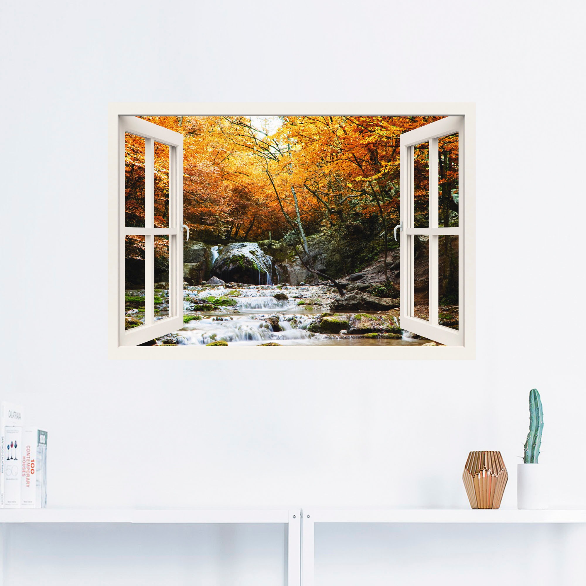 Artland Wandfolie »Herbstlicher Wasserfall, weiß«, Fensterblick, (1 St.), selbstklebend