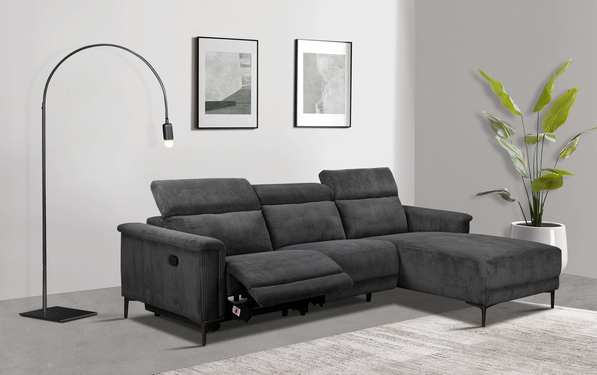 Home affaire Ecksofa »Lund in Cord, L-Form, 261 cm, manuelle und elektr. Re günstig online kaufen