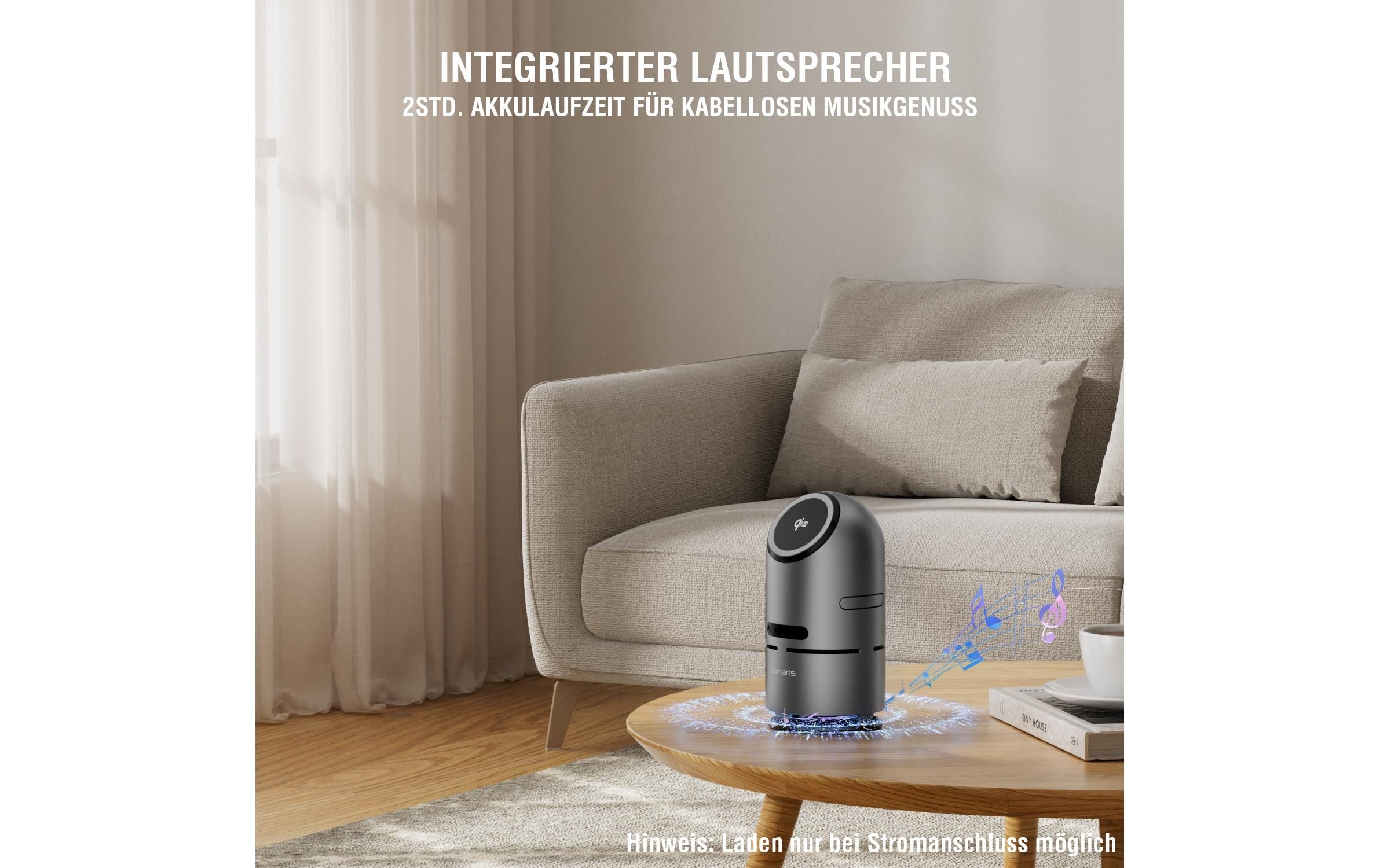 4smarts Wireless Charger »3-in-1 ChargeBot Sound« Magnetische Befestigung, Qi-Ladegerät, UltiMag-Ring im Set enthalten