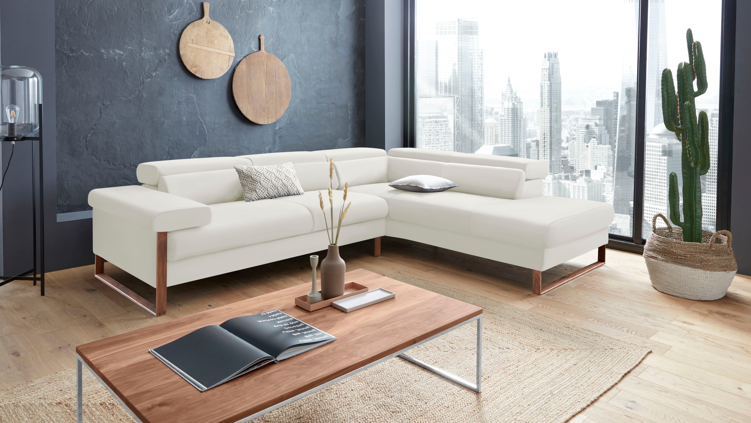 W.SCHILLIG Ecksofa »finn, Designsofa mit tollem Sitzkomfort, bequem, L-Form«, German Design Award 2016, Fußgestell Nussbaum natur, Breite 281 cm