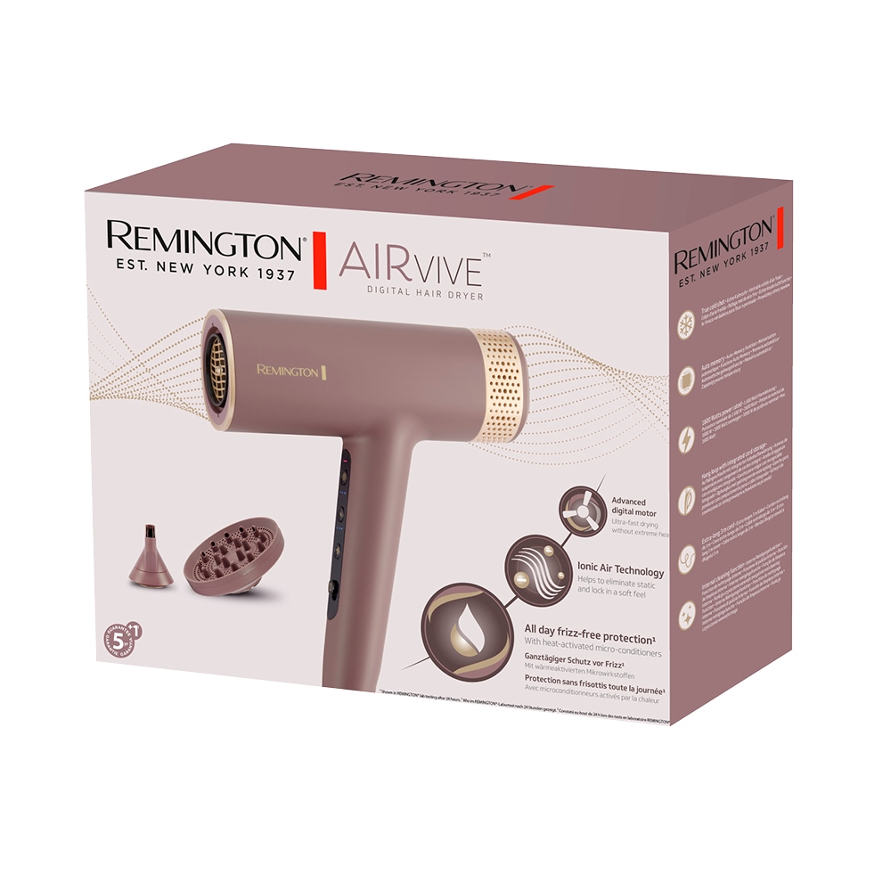 Remington Haartrockner »AIRviveDigital Haartrockner (EC8930)« 1.600 W 2 Aufsätze Digital Motor, Ionic Air, Anti-Frizz, 12 Heiz-&Geschwindigkeitsstufen