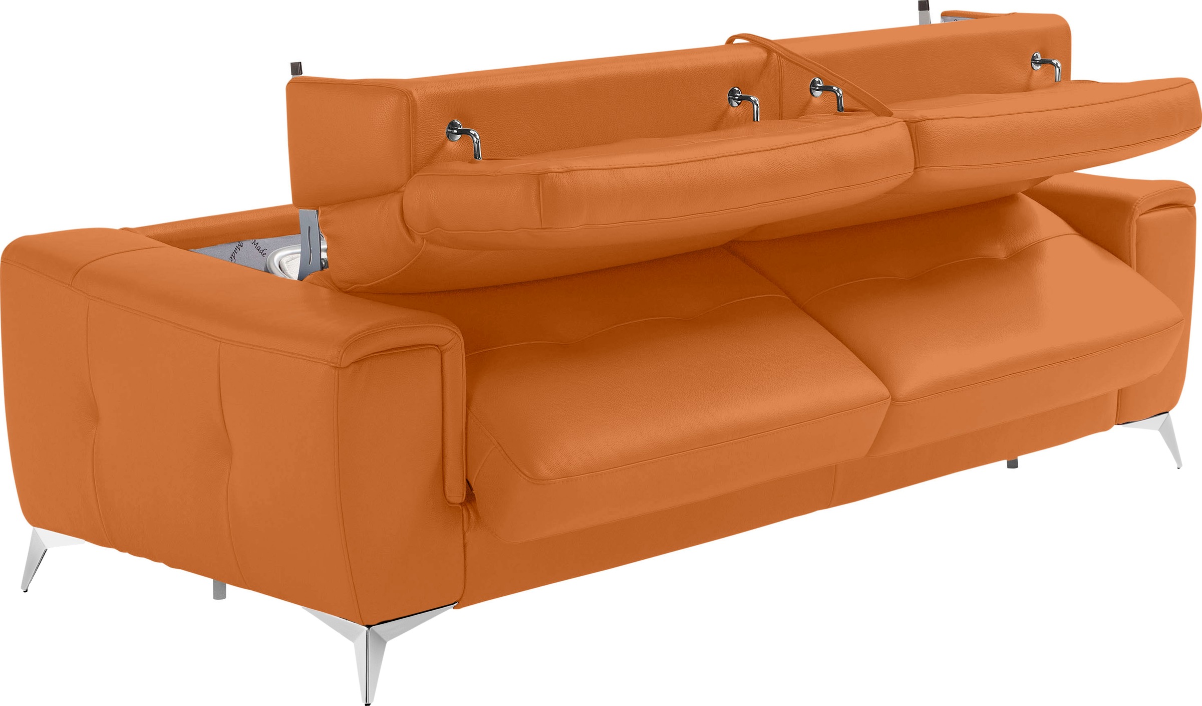 Egoitaliano Schlafsofa »Francine Designsofa, Loungesofa mit Dauerschlaffunktion, Breite 233 cm«, mit Bettfunktion, Leder BULL, orange, Fußfarbe chrom