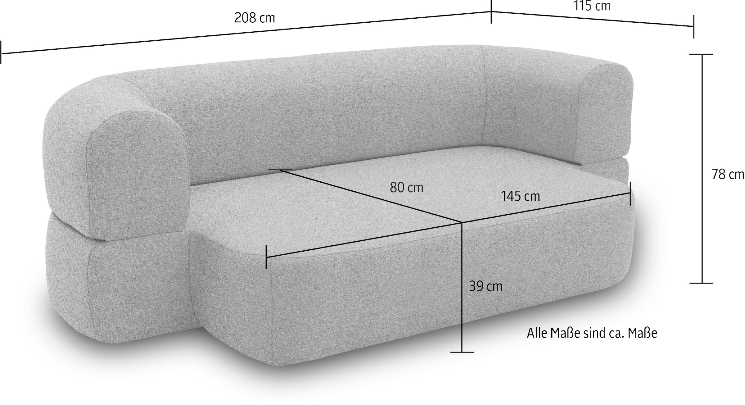 INOSIGN Schlafsofa »Denair oval Federkern«, 2-Sitzer durch Klappen verwandeln in eine Liegefläche