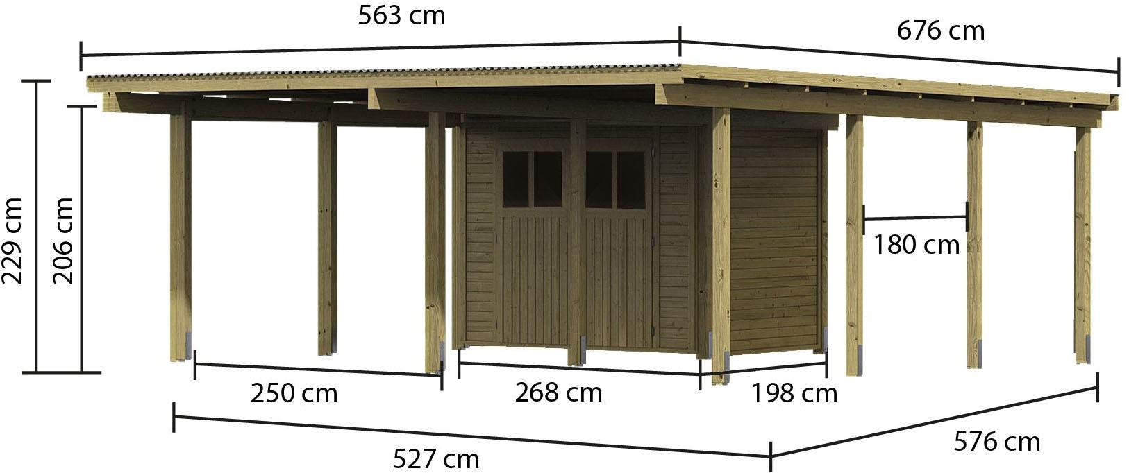Karibu Doppelcarport »»ECO 2 SET« Variante A, AKTION 2 kdi«, Masivholz, 509 cm, KDI, mit integriertem Abstellraum klein