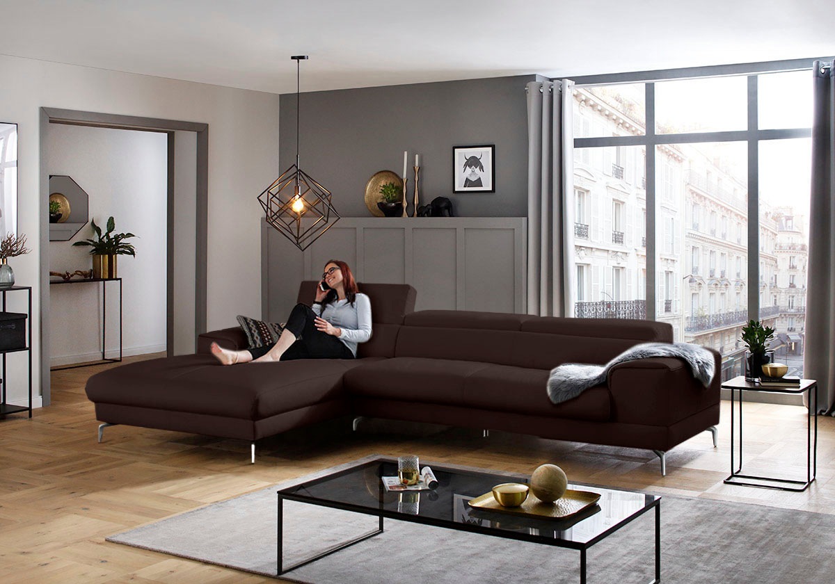 W.SCHILLIG Ecksofa »piedroo, Designsofa mit tollem Sitzkomfort, elegant und bequem, L-Form«, Kopfteilverstellung, wahlweise mit Sitztiefenverstellung, Breite 343cm