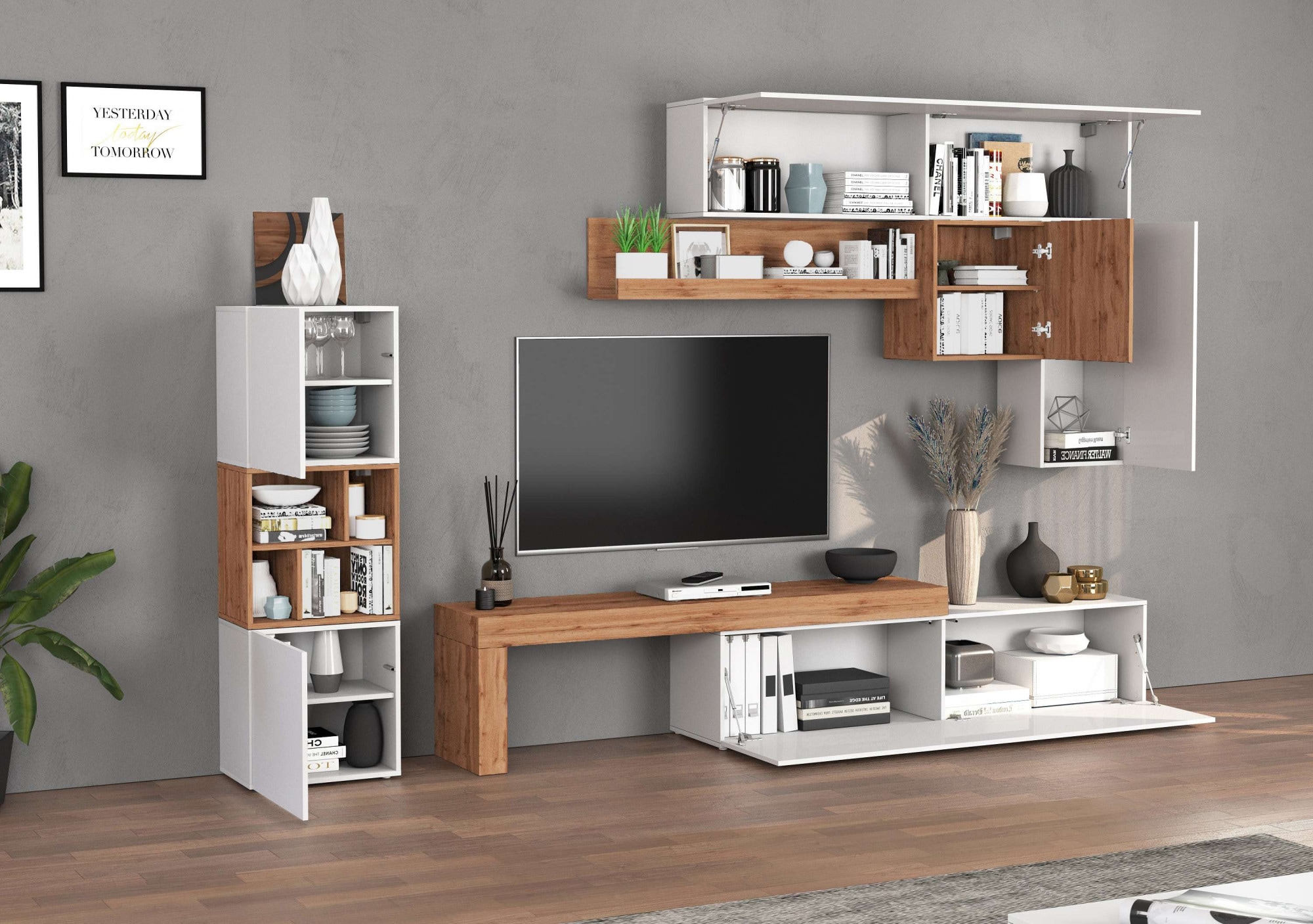 INOSIGN Wohnwand »Chronos Wohnwand, Medienwand, 8-er set«, (Set, 8 St.), ca. 320 cm mit Hängeschränke, Würfel, Regal, Lowboard, Made in Italy