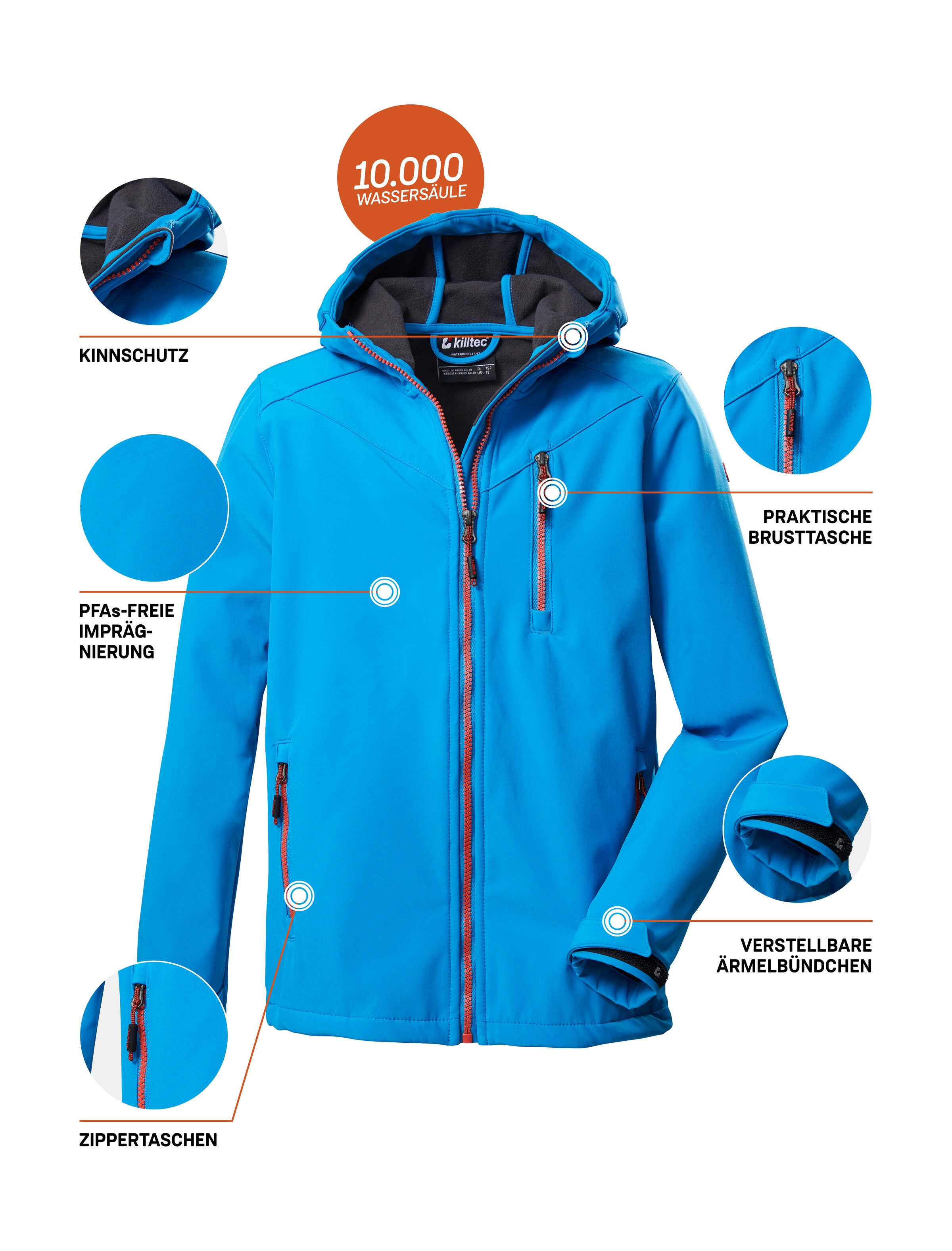 Killtec Softshelljacke »Boys Softshelljacke« Wasserabweisende Softshelljacke mit Kapuze, Fleece