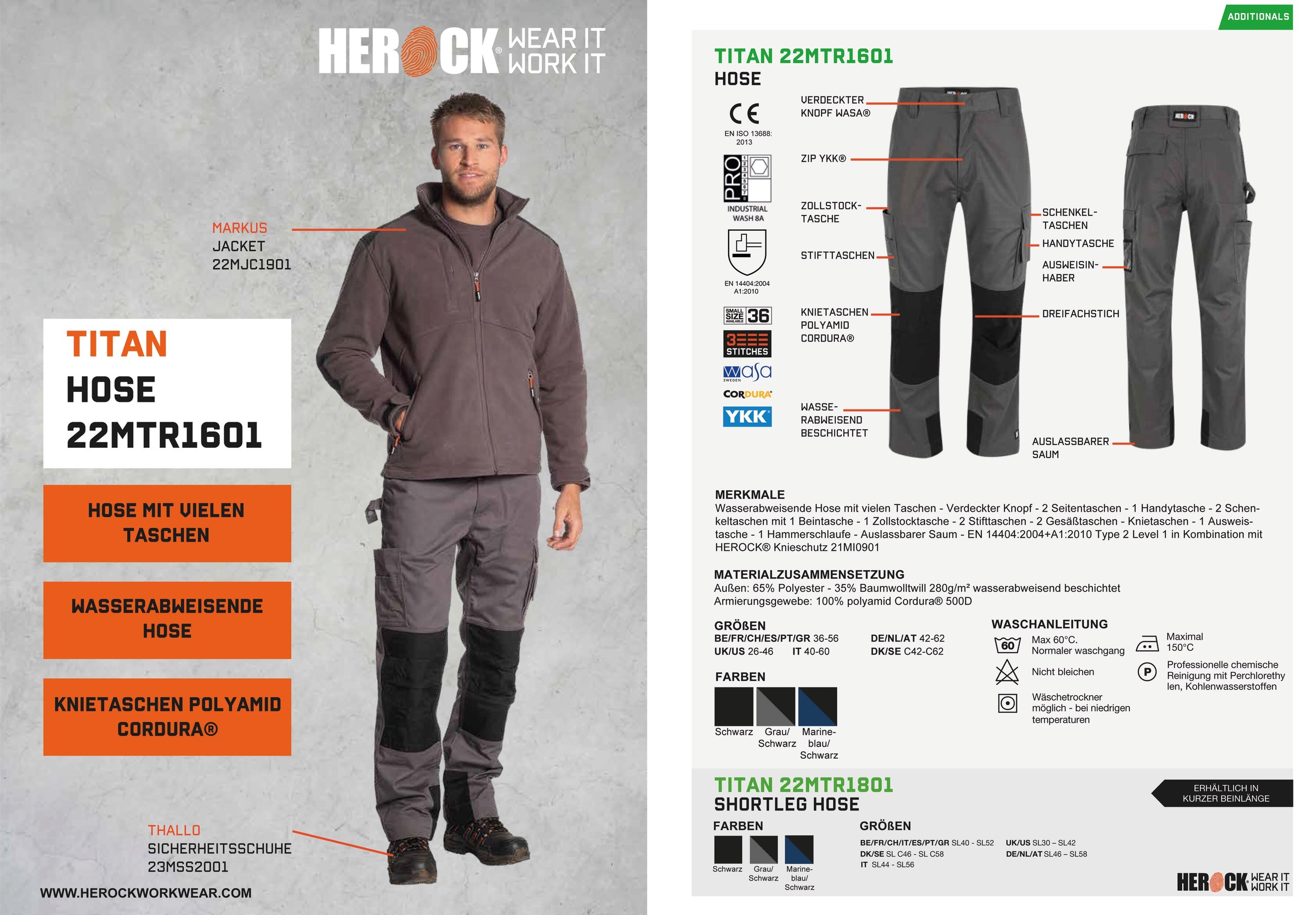 Herock Arbeitshose »Titan 3-Naht, Hose«, sehr Taschen, online kaufen angenehm Knopf, 12 Wasserabweisend, verdeckter