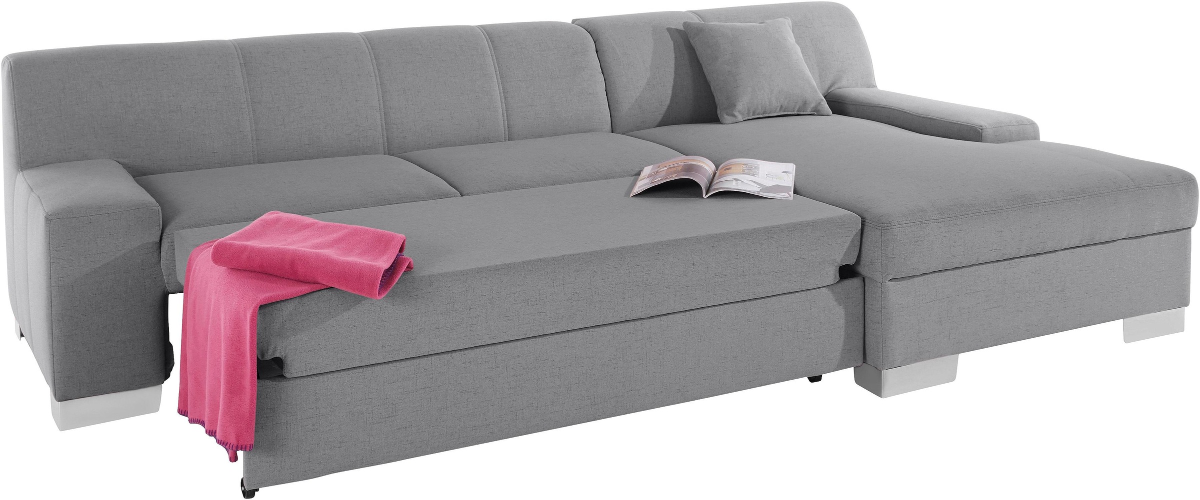 DOMO collection Ecksofa »Bero, elegant und zeitlos, flache Armlehnen, L-Form«, fester Sitzkomfort, wahlweise mit Bettfunktion
