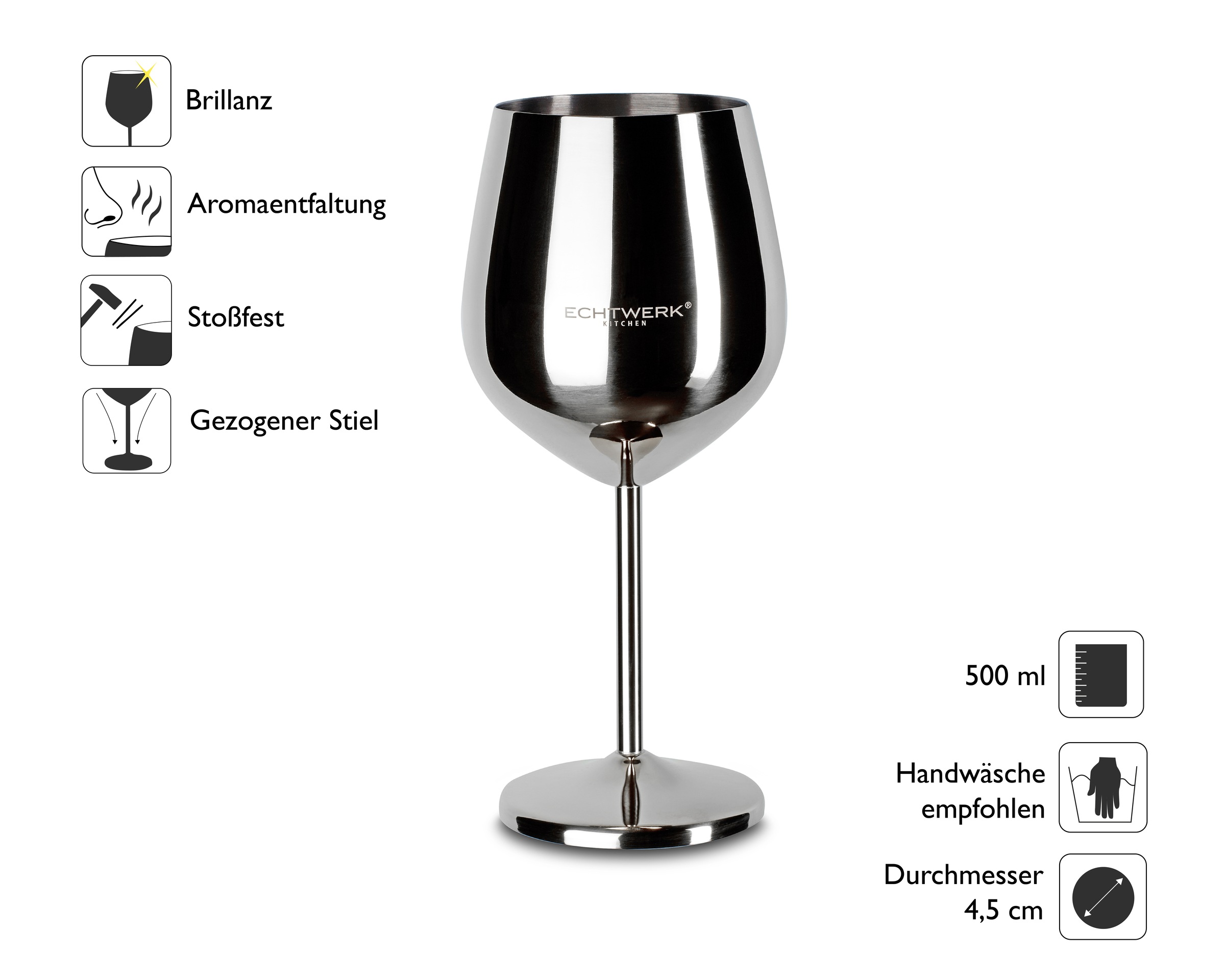 ECHTWERK Weinglas »Weinkelch-Set, aus Edelstahl« Fassungsvermögen: ca. 500 ml, Innen mattiert und Außen poliert