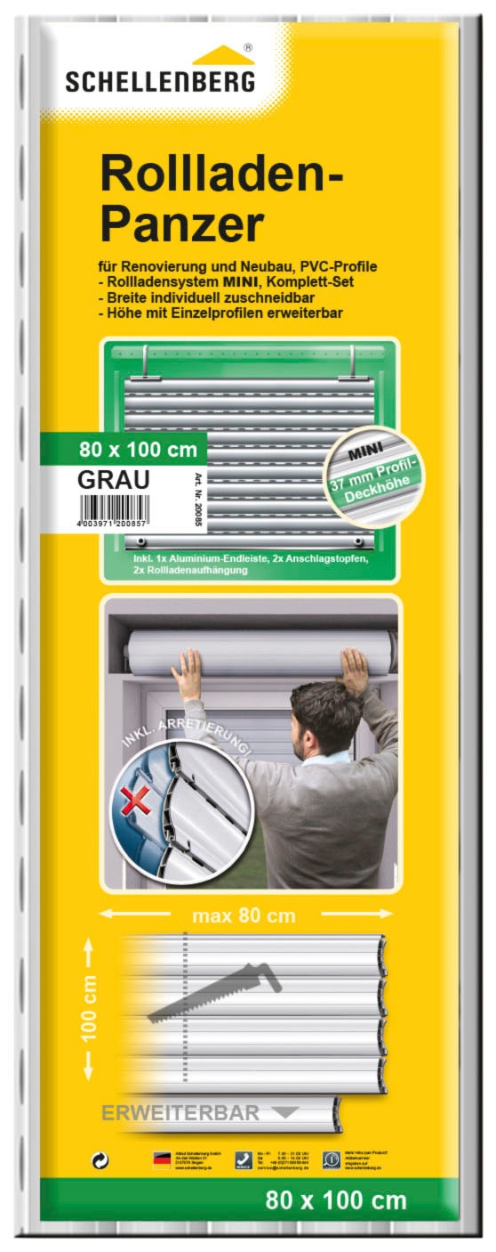 SCHELLENBERG Rollladenpanzer »Set für Fenster, Mini System für 40 mm Stahlrohrwelle«, (Set), PVC Jalousie, in verschiedenen Größen erhältlich, grau