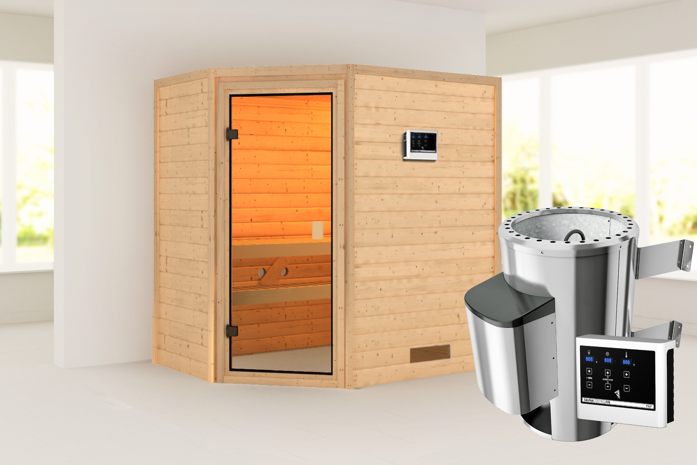 Karibu Sauna »"Juli" mit bronzierter Tür, naturbelassen« aus hochwertiger n günstig online kaufen