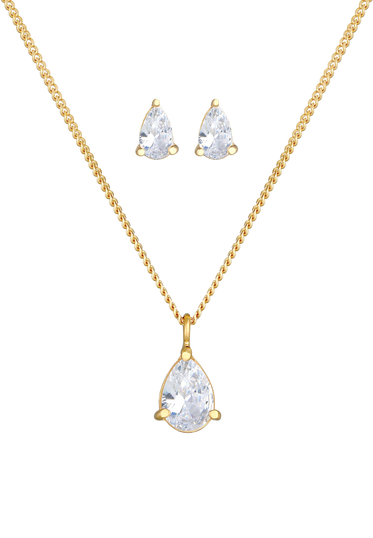 Elli Schmuckset »Kette Ohrstecker Tropfen Zirkonia Set 925 Silber«
