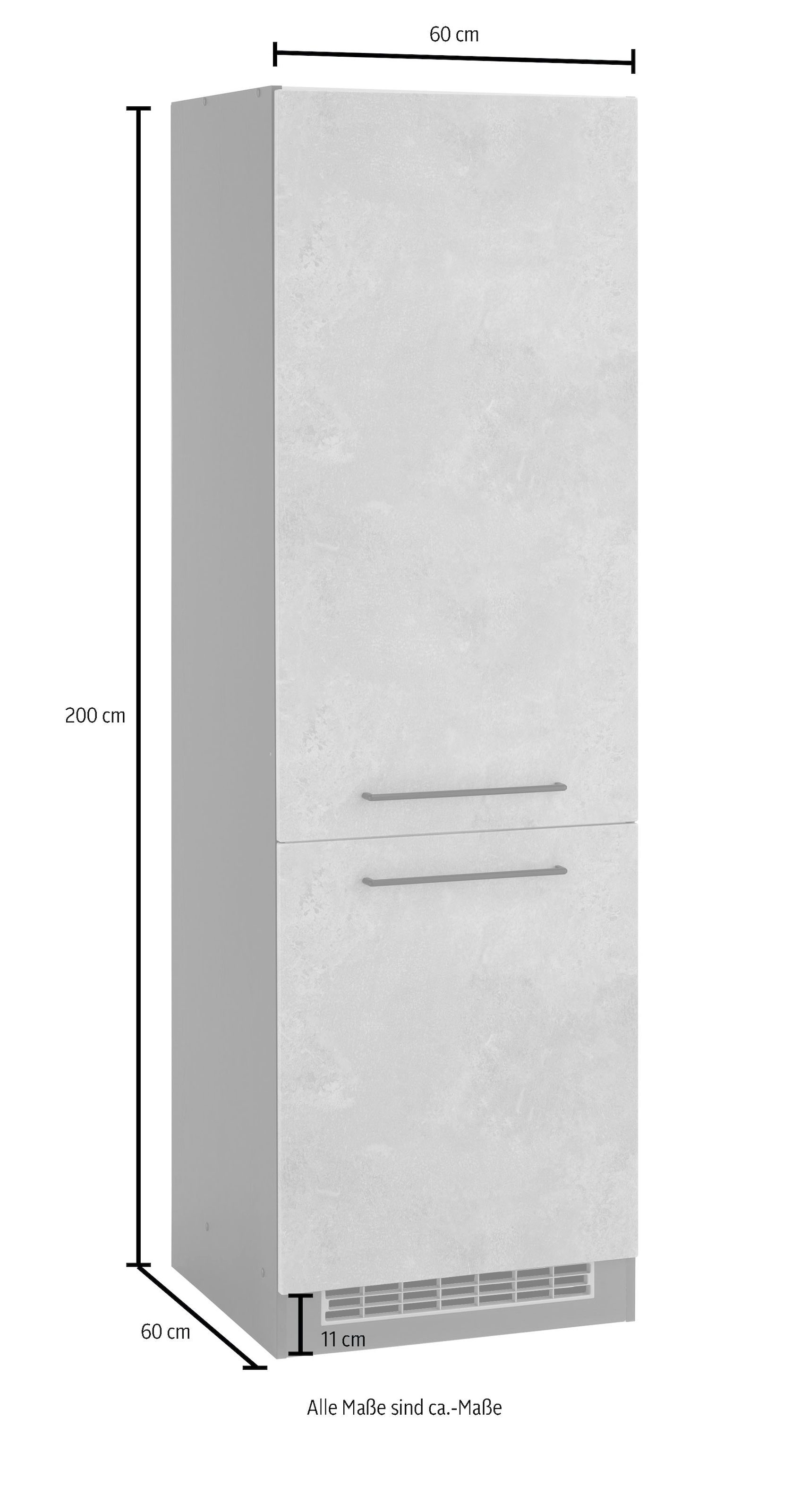 KOCHSTATION Kühlumbauschrank »KS-Tulsa«, 60 cm breit, 200 cm hoch, 2 Türen, schwarzer Metallgriff, MDF Front