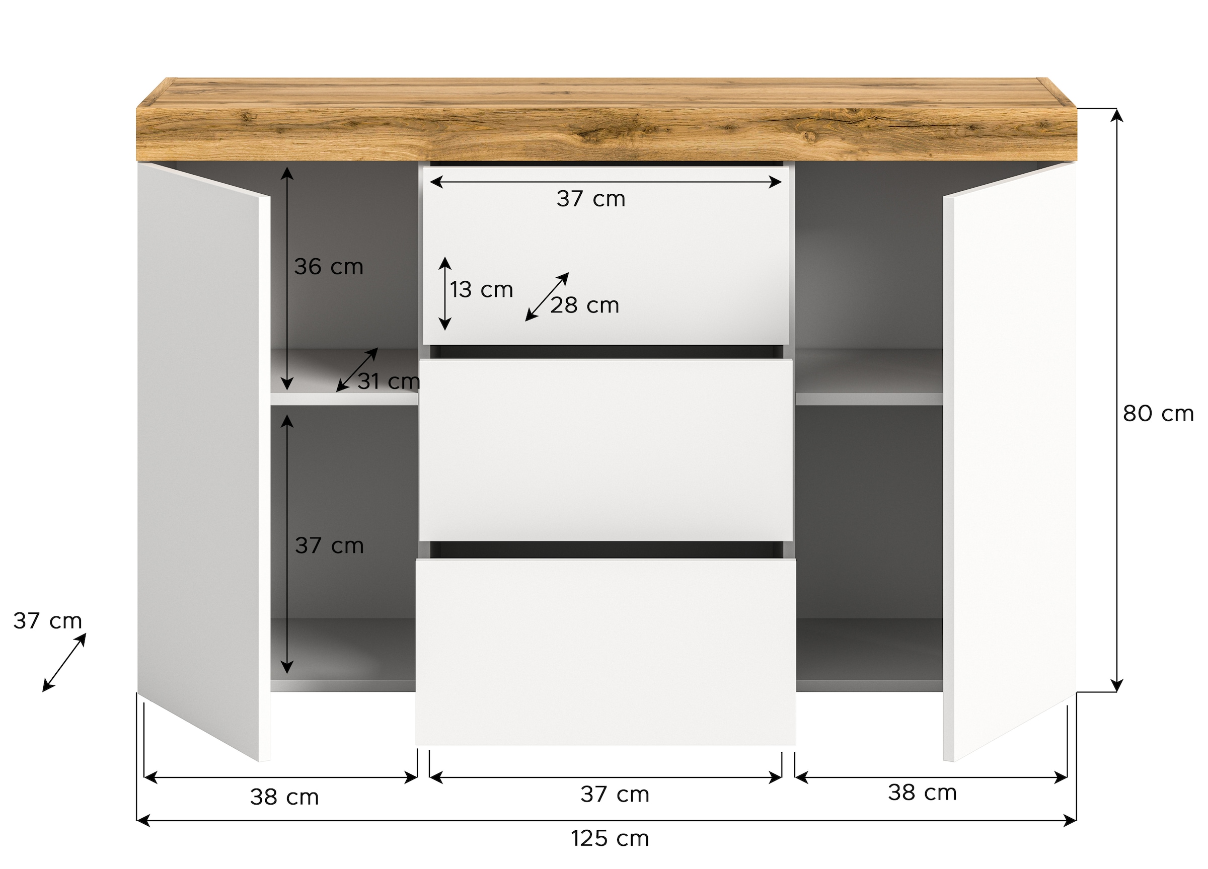 INOSIGN Sideboard »MAMBO, TOPSELLER!, Breite 125 cm, 2 Türen, 3 Schubkästen«, 2-farbig, Türen mit push to open, grifflose Fronten, Anrichte, Schrank