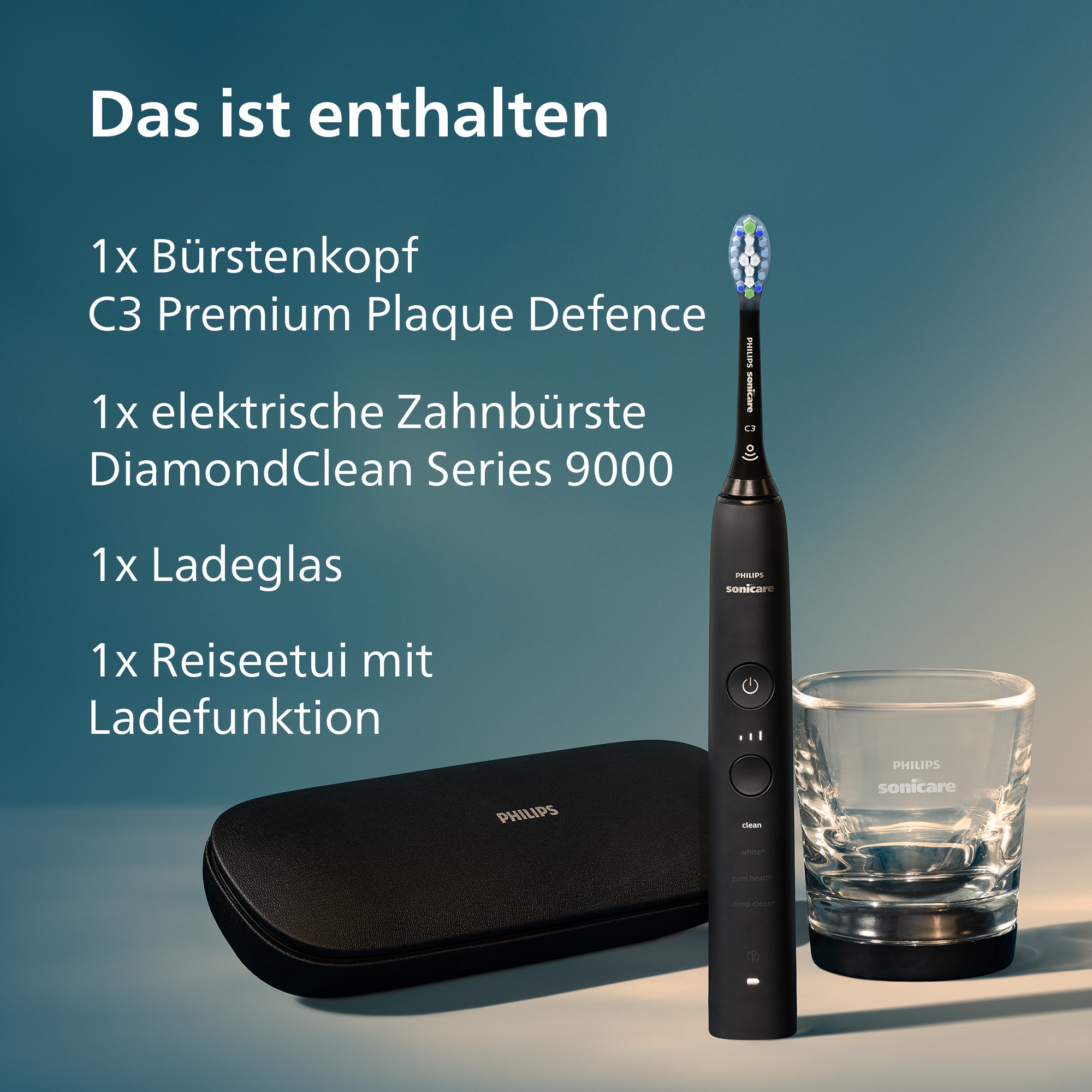 Philips Sonicare Elektrische Zahnbürste »DiamondClean 9000 HX9911« 1 Stk. Aufsteckbürsten mit Schalltechnologie, Ladeglass, USB-Reiseetui