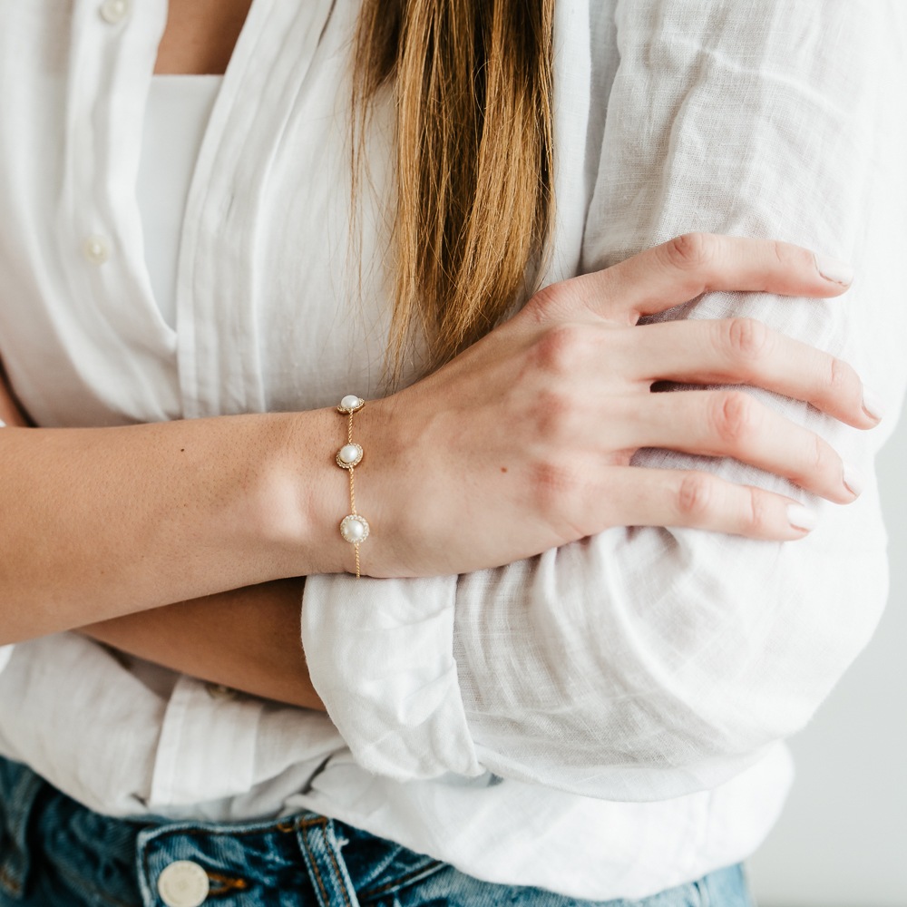 Julie Julsen Armband »925/- Sterling Silber vergoldet Perle und Zirkonia«