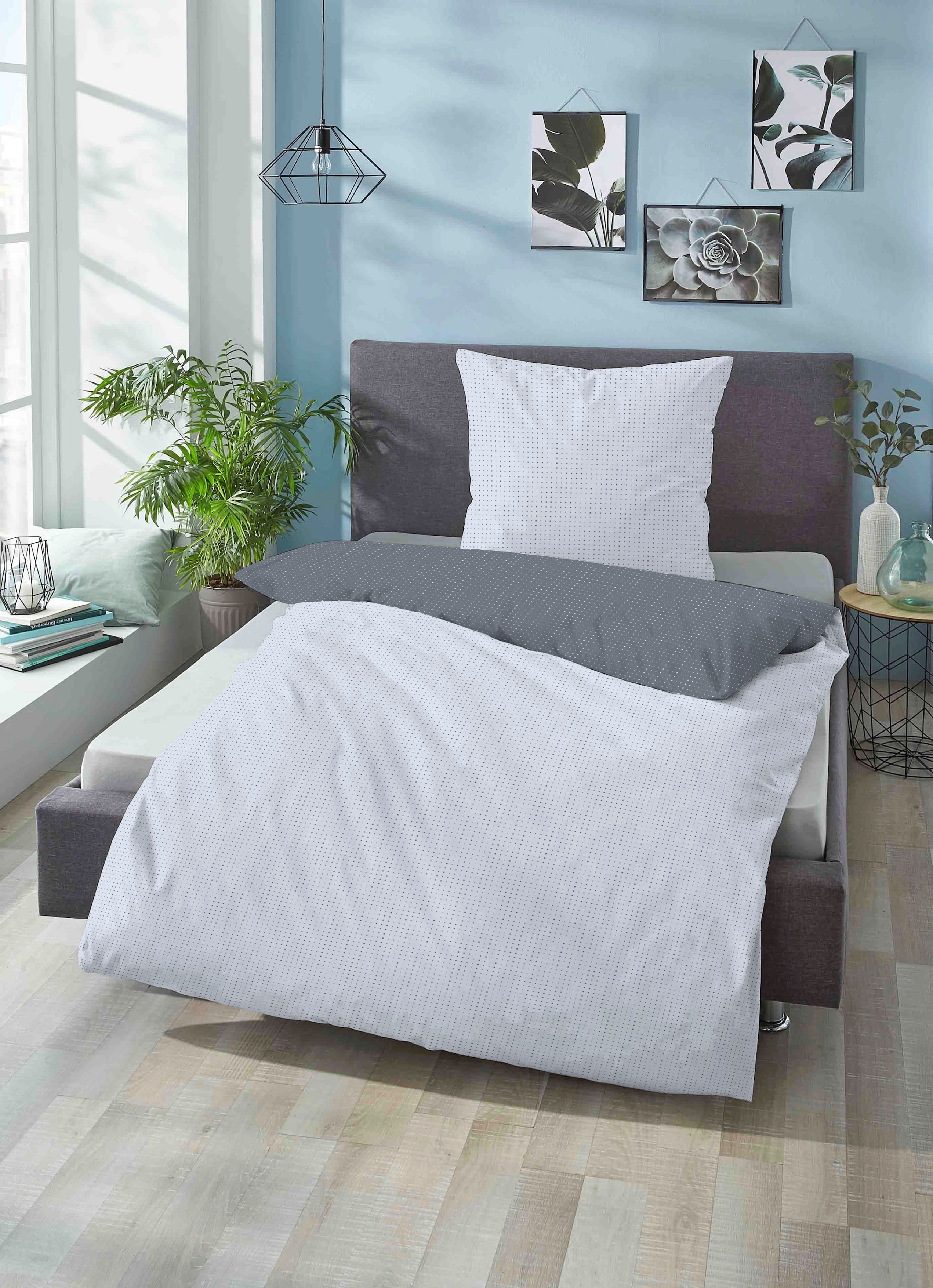 Biberna Wendebettwäsche »Combinate in Gr. 135x200, 155x220 oder 200x200 cm« 2 Stk. Bettwäsche aus Baumwolle, zeitlose Bettwäsche mit Wendeoptik