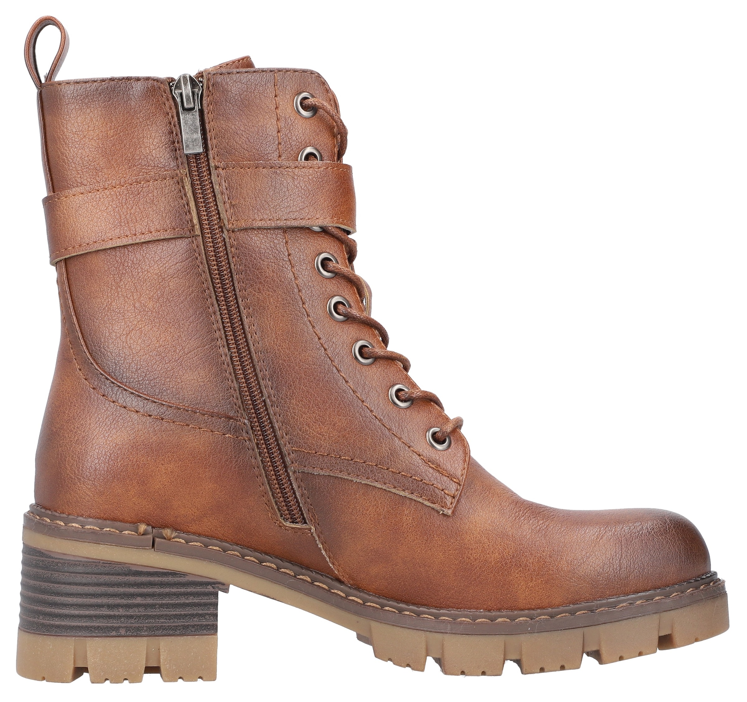Rieker Schnürstiefelette, Schnürboots, Bikerboots, Blockabsatz, mit verstellbarer Schnalle