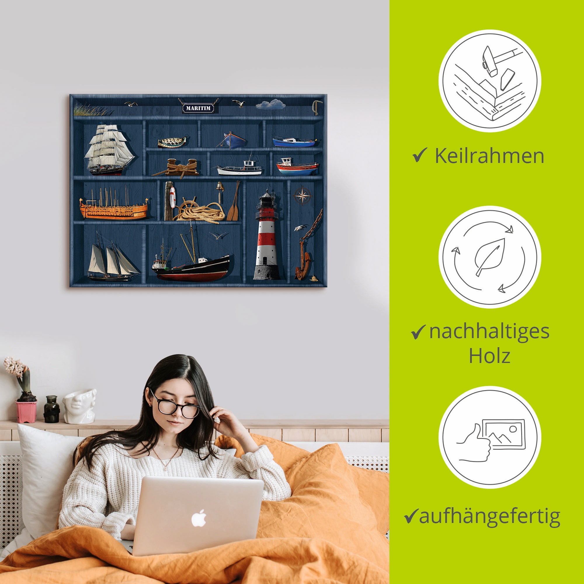 Artland Wandbild »Der maritime Setzkasten«, Arrangements, (1 St.), als Leinwandbild, Poster, Wandaufkleber in verschied. Größen