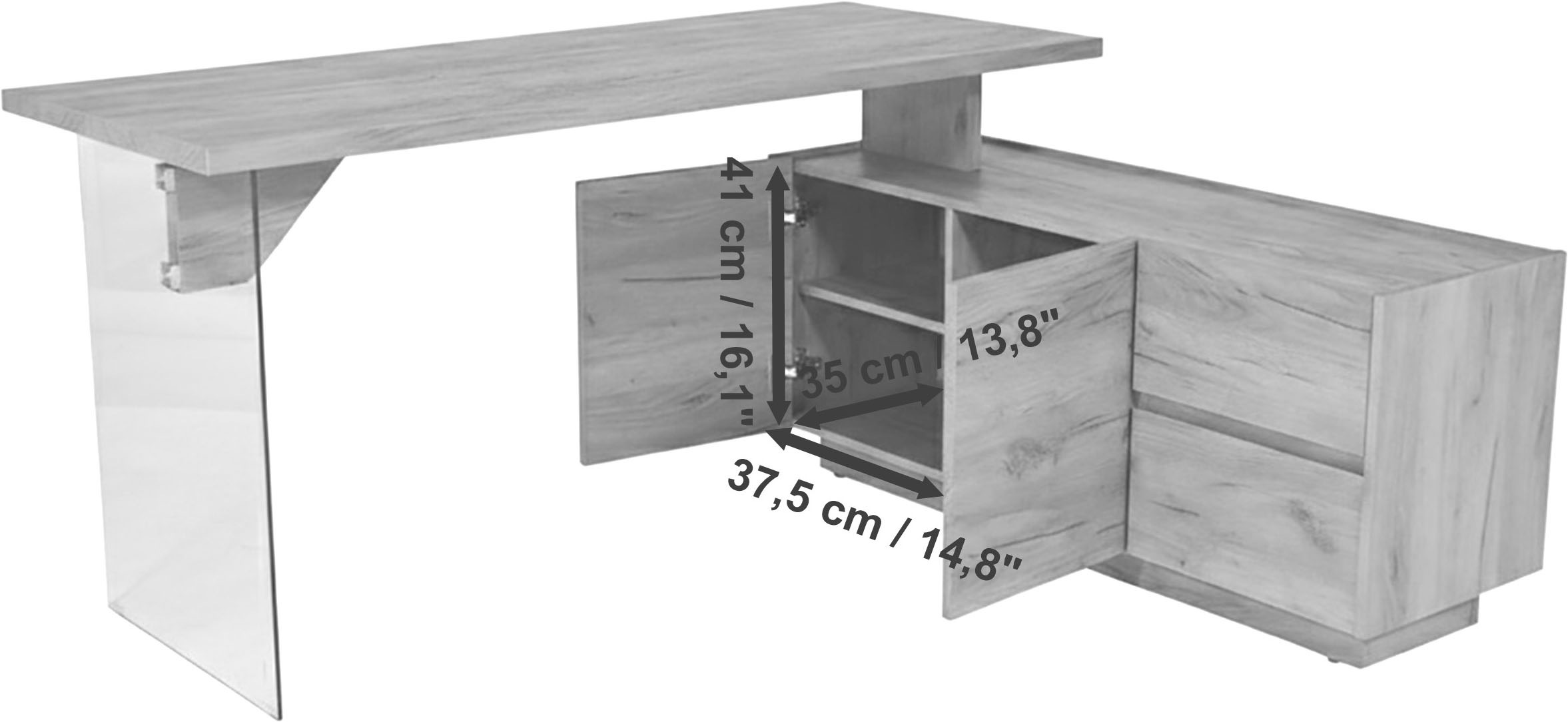 Jahnke Eckschreibtisch »LUX C 160 E« Eckschreibtisch, wechselseitig montierbar, Glas, 2 Fächer+2Schubladen