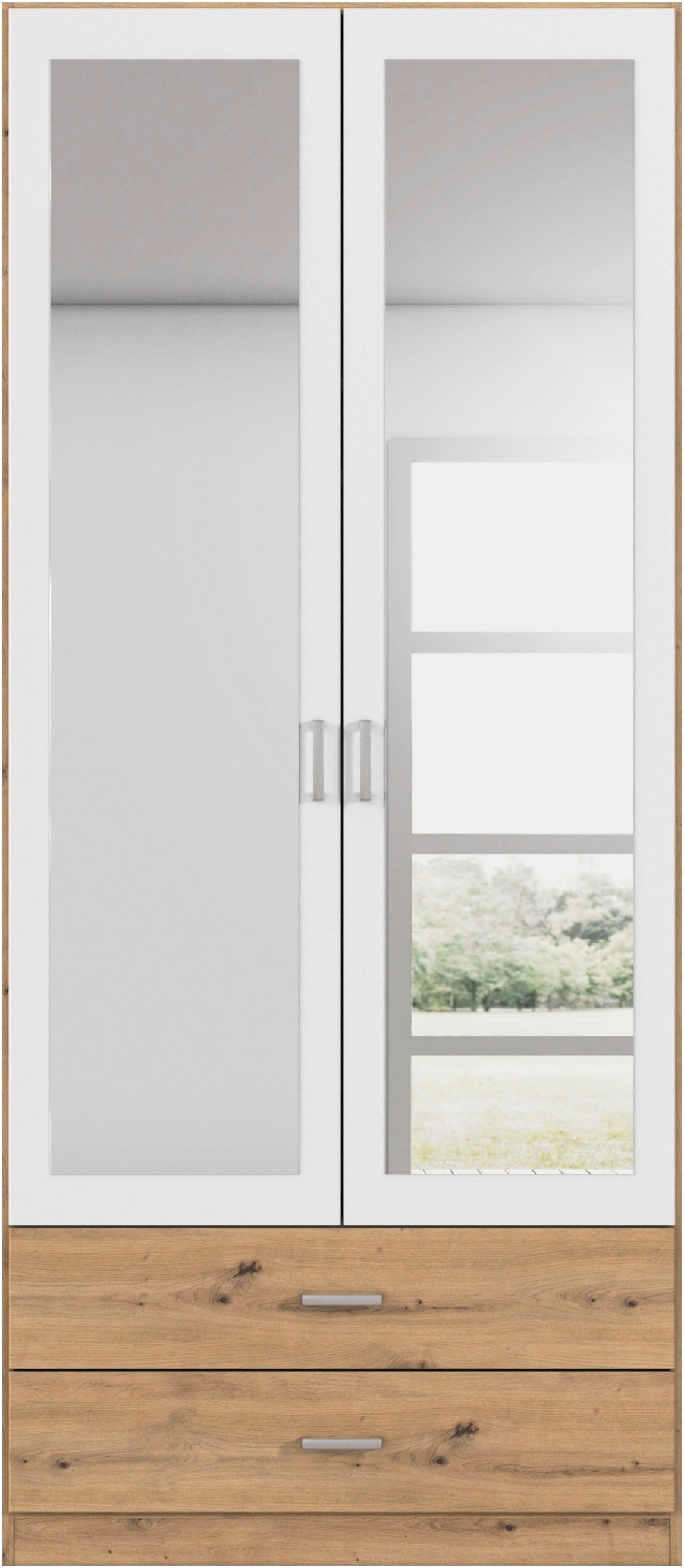 rauch Kleiderschrank »Schrank Garderobe Ankleide GAMMA Breiten 91/136/181/226/271/315/360 cm« in 3 Ausstattungen BASIC/CLASSIC/PREMIUM (inkl. SOFT-CLOSE-Funktion),  verschiedene Griff-Varianten, mit Spiegel TOPSELLER MADE IN GERMANY