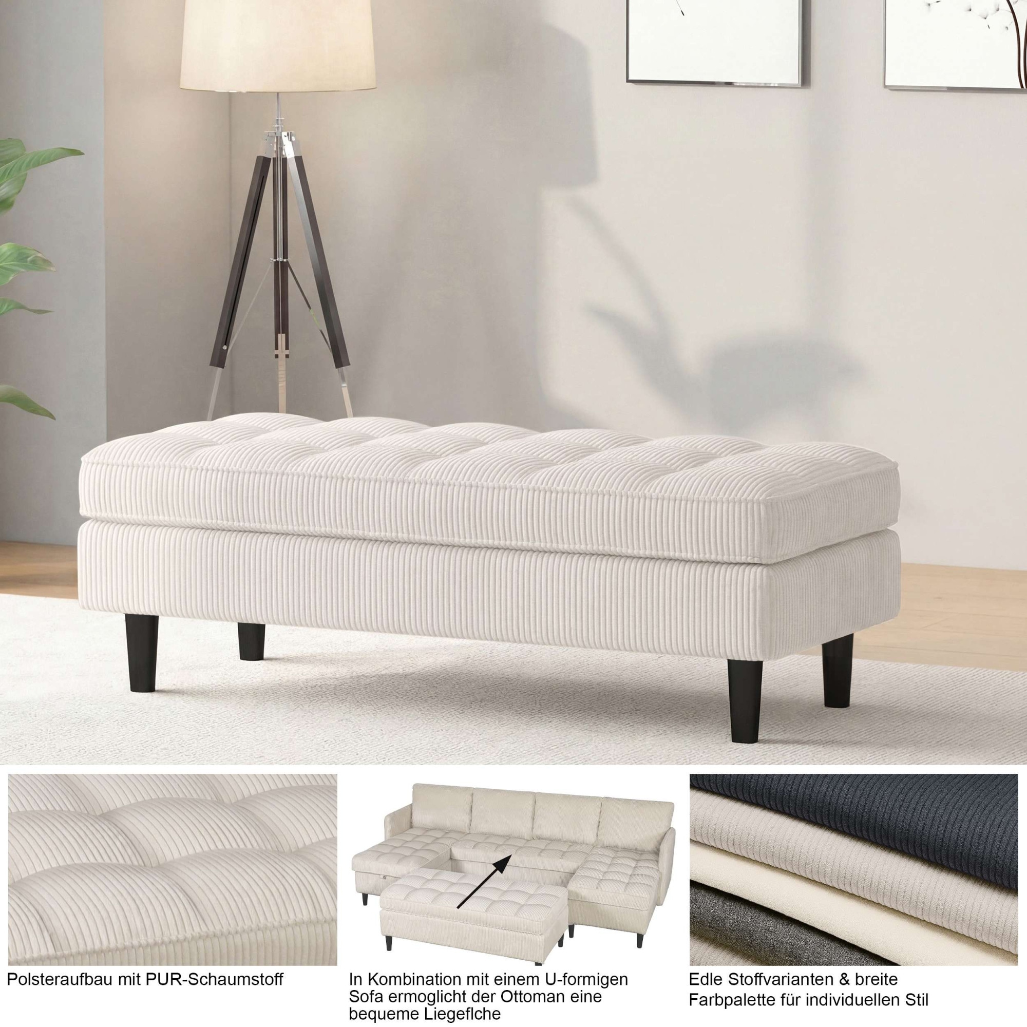 Dorel Home Hocker »LINDHUS, Cord, Modul für die Lindhus-Sofas- Breite 120 cm« verlängert das Sofa zum Schlafsofa, Relaxsofa....